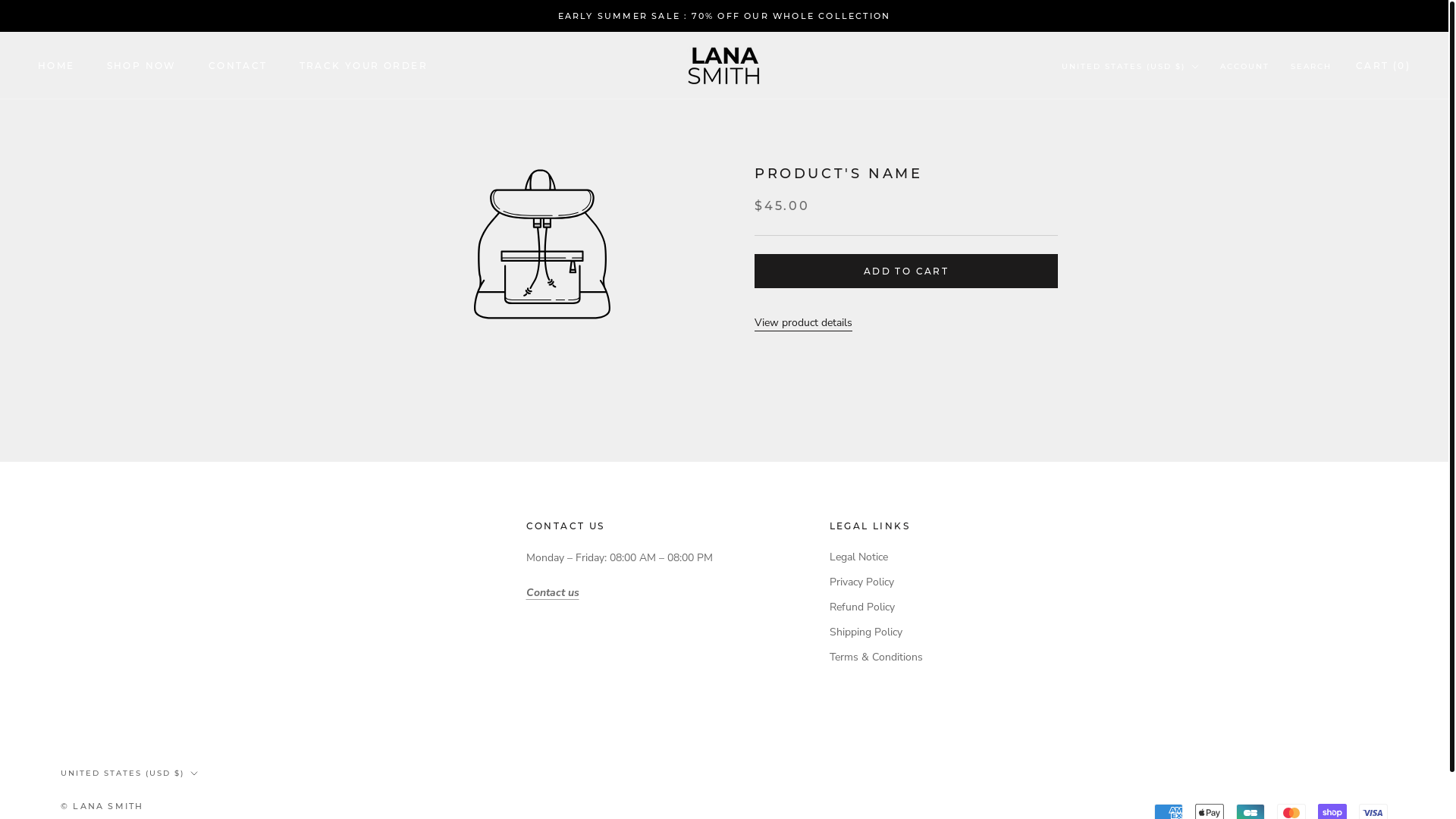 website screenshot of https://lanasmith.store/