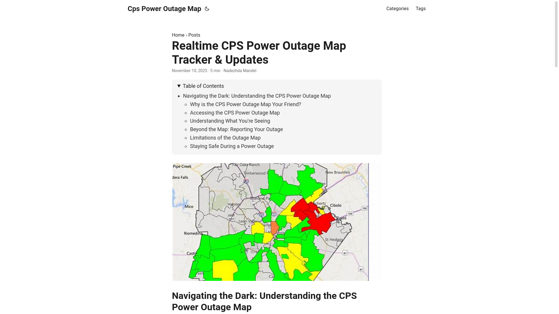 website screenshot of https://cps-power-outage-map.pages.dev/
