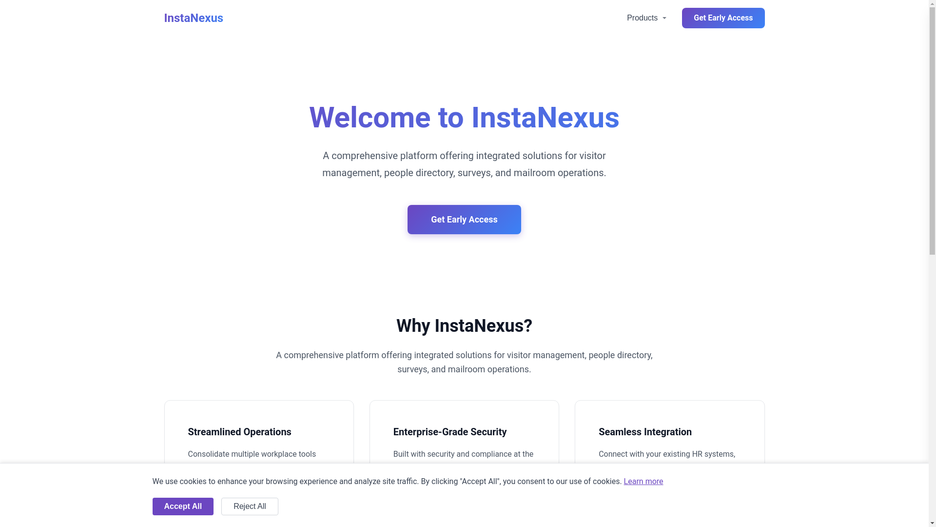 website screenshot of https://instanexus.io/