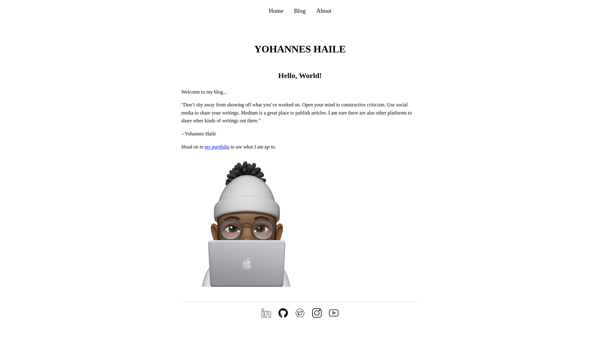 website screenshot of https://yohanneswrites.com/