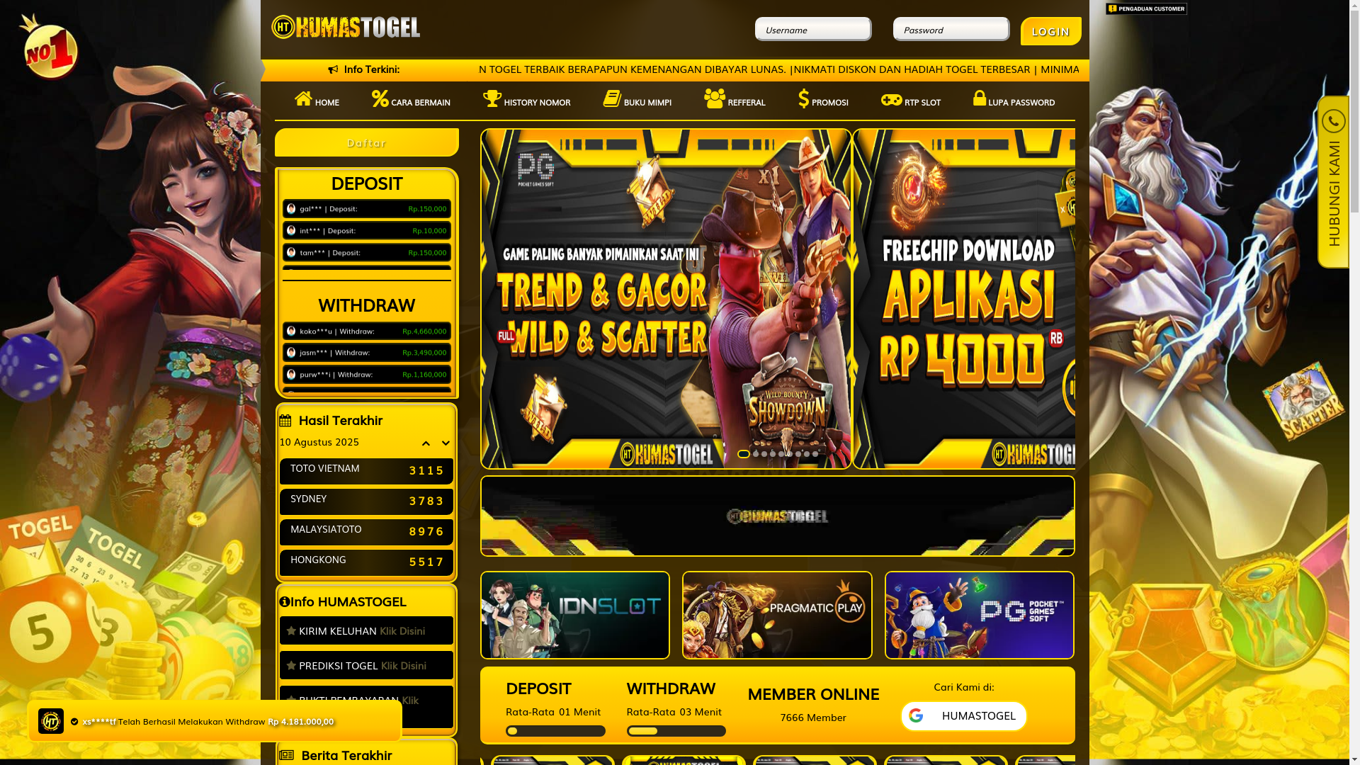 website screenshot of https://humastoto1008.my/