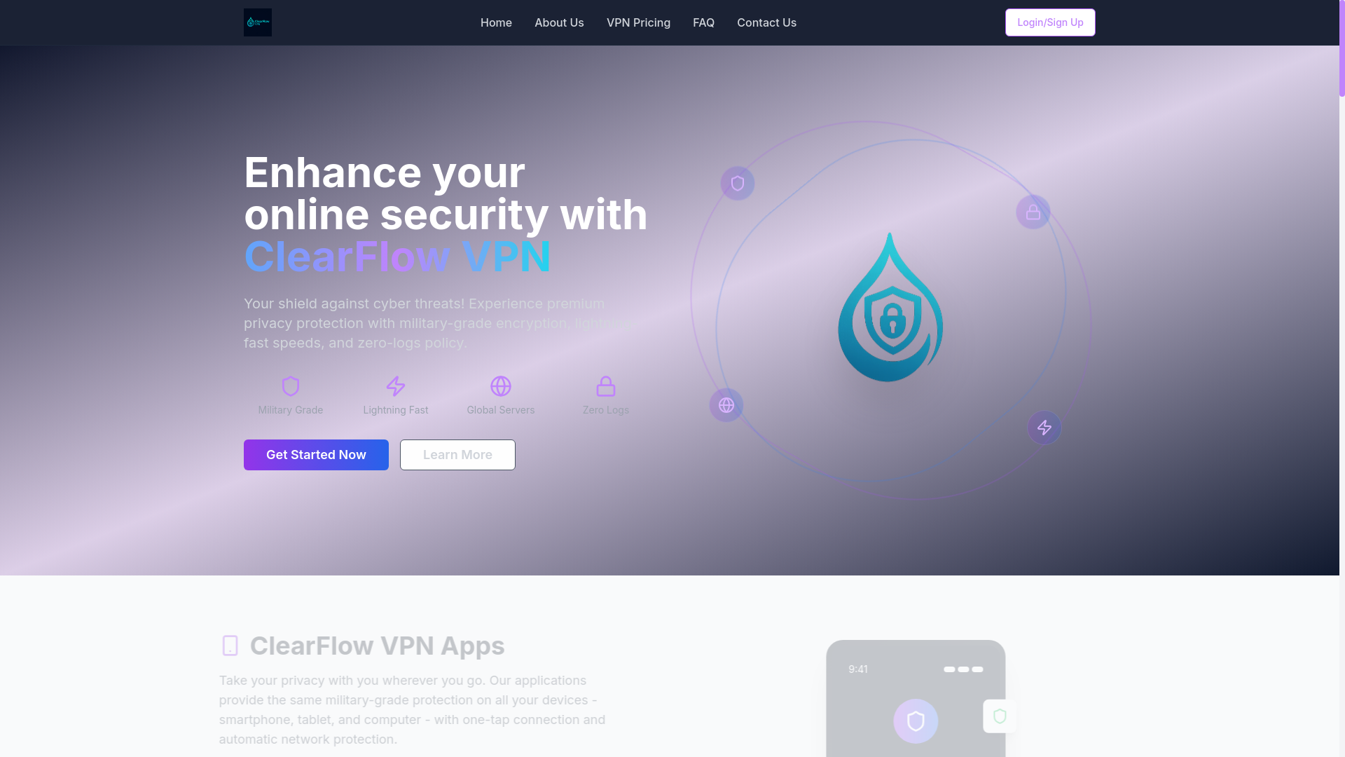 website screenshot of https://clearflowvpn.com/