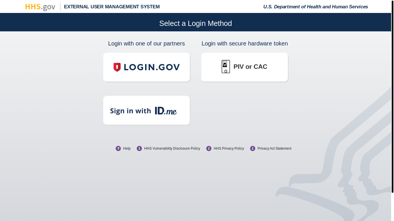 website screenshot of https://xms.hhs.gov/