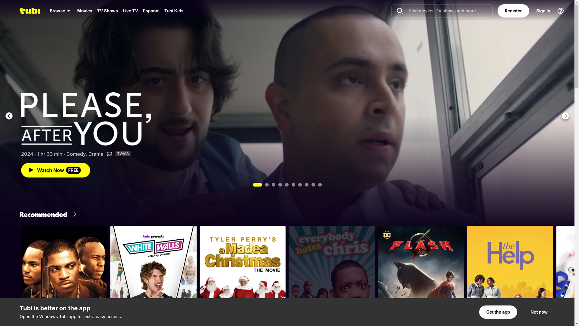 website screenshot of https://tubitv.com/