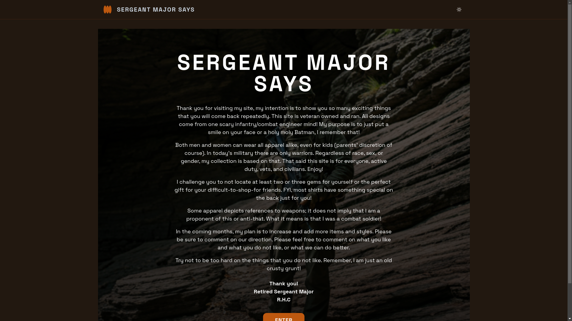 website screenshot of https://sergeantmajorsays.com/