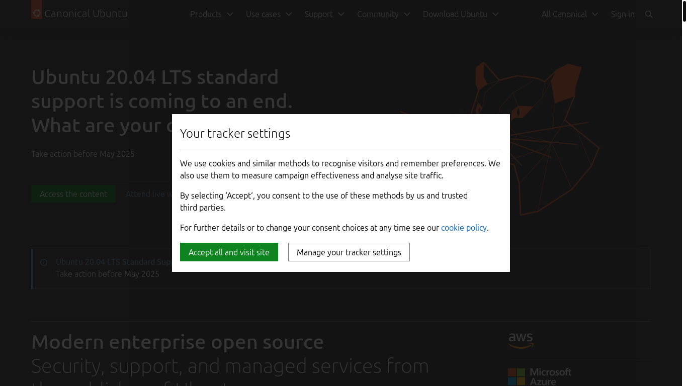 website screenshot of https://ubuntu.com/