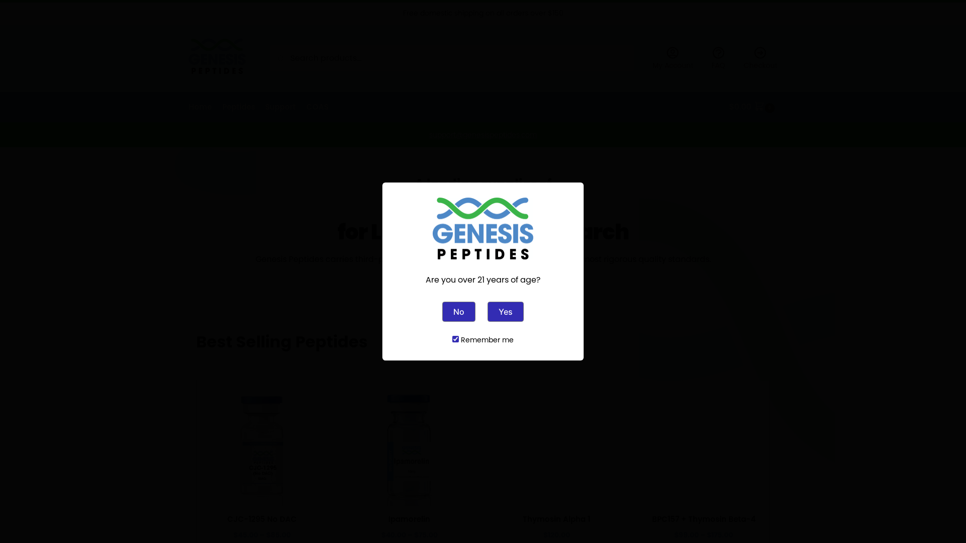 website screenshot of https://www.genesispeptides.com/