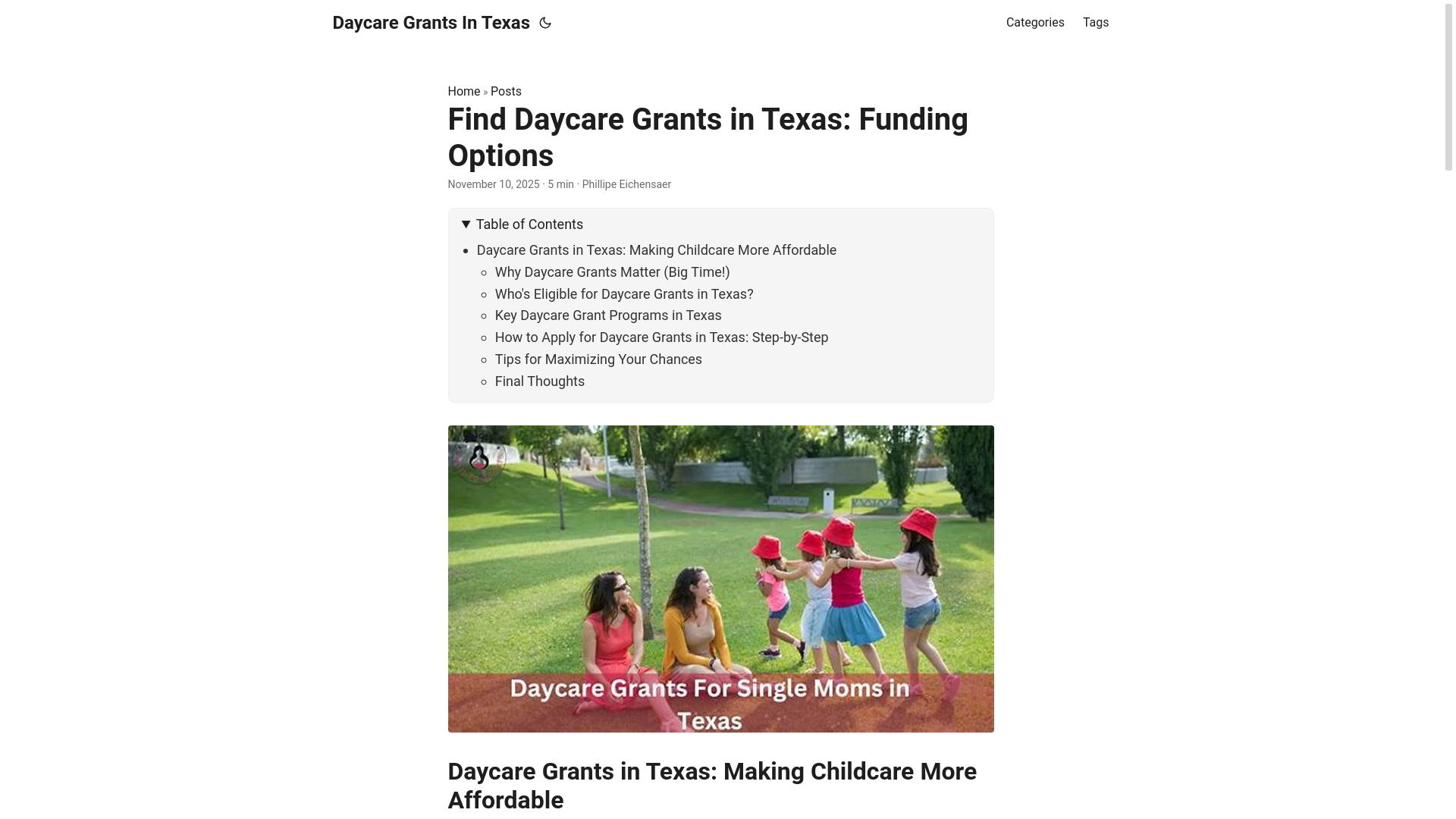 website screenshot of https://daycare-grants-in-texas.pages.dev/
