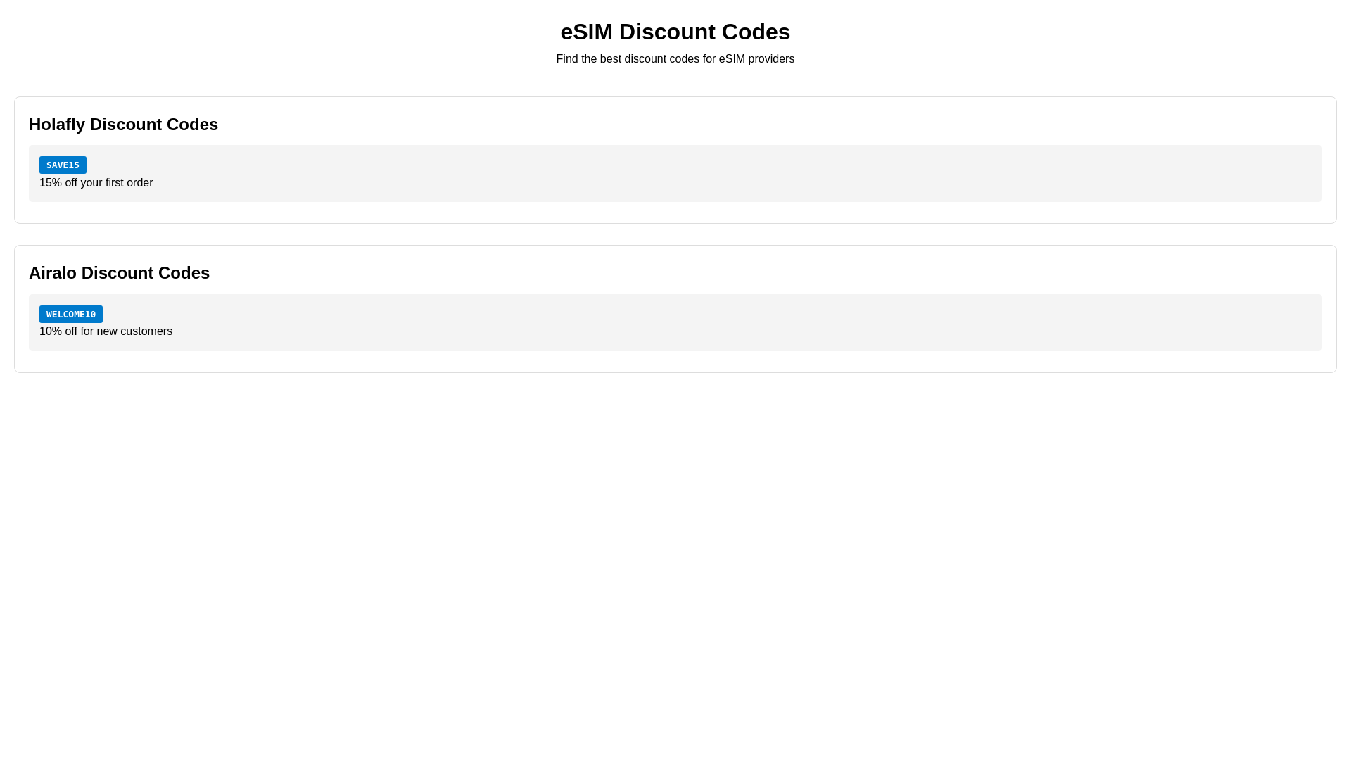 website screenshot of https://esimdiscountcodes.com/