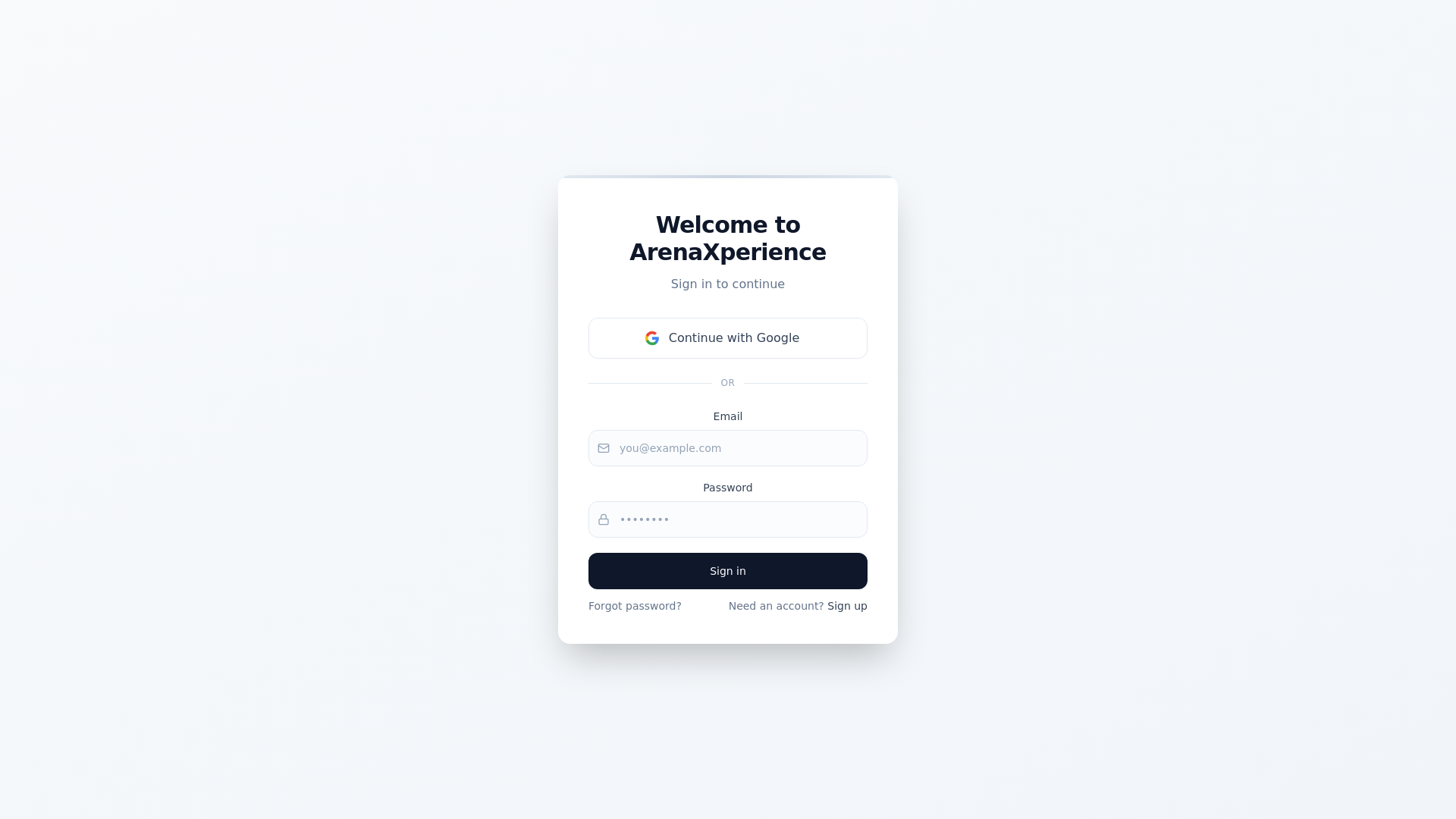 website screenshot of https://arena-xperience.com/