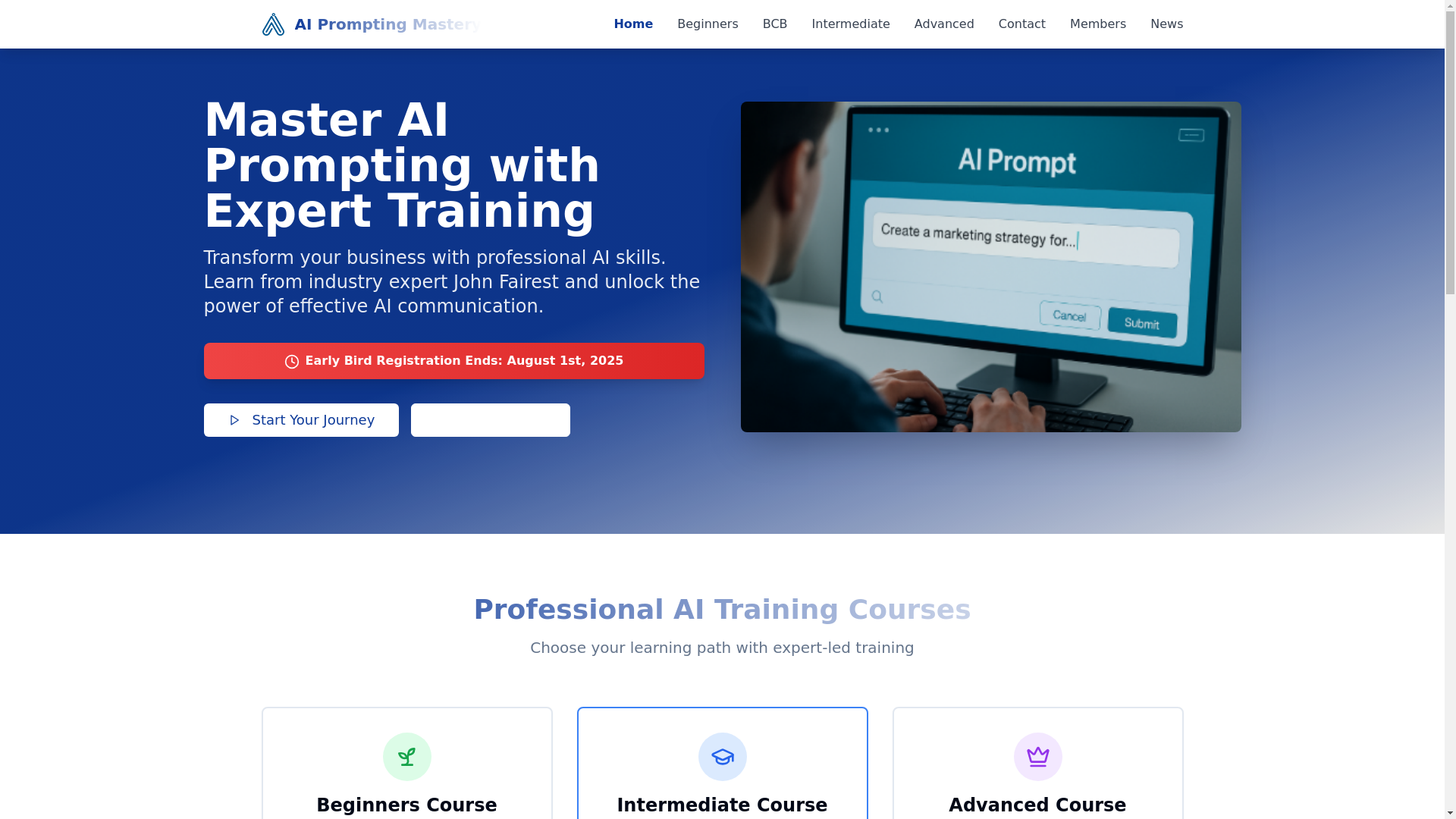 website screenshot of https://aiprompttraining.uk/