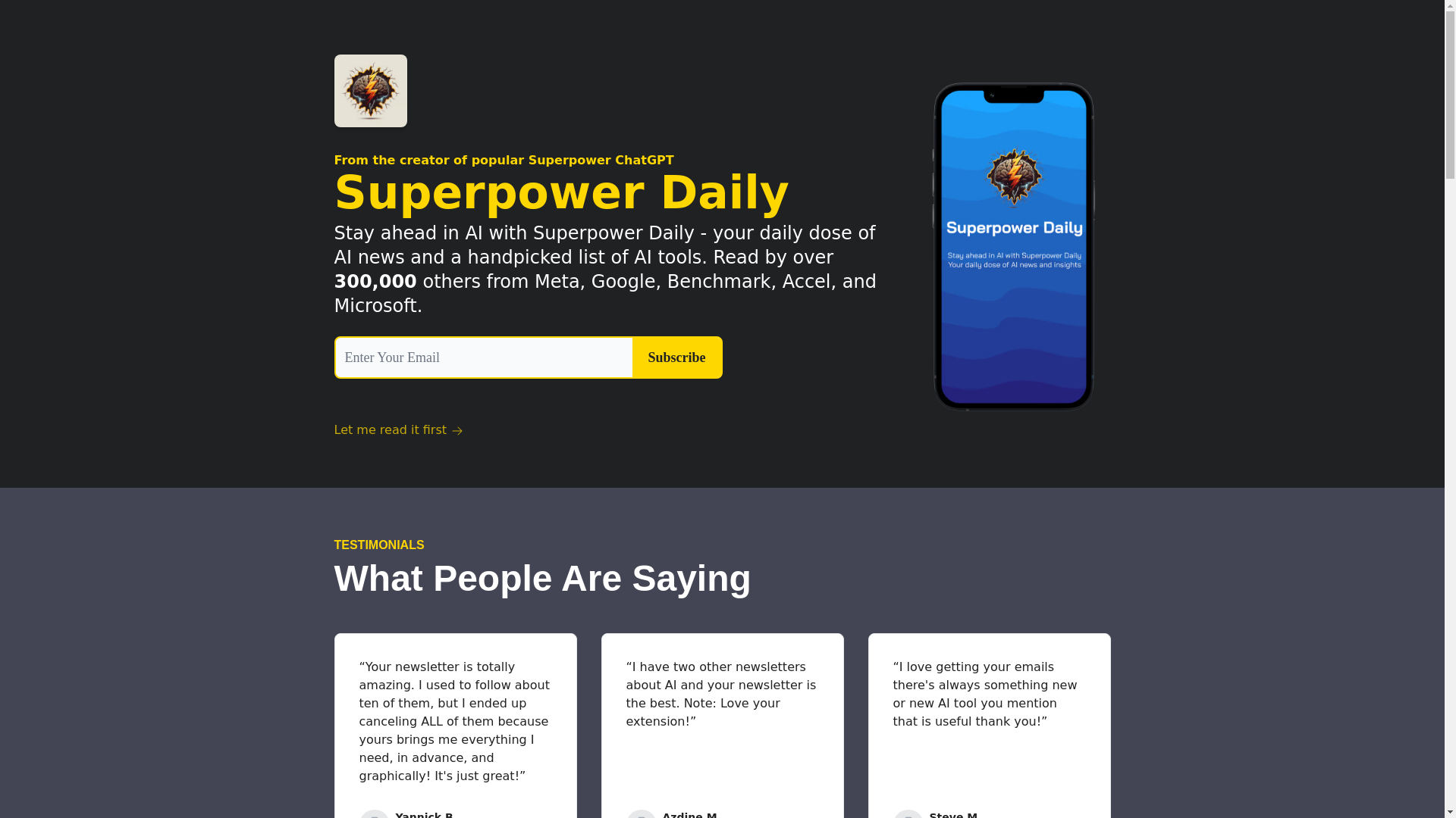 website screenshot of https://www.superpowerdaily.com/subscribe