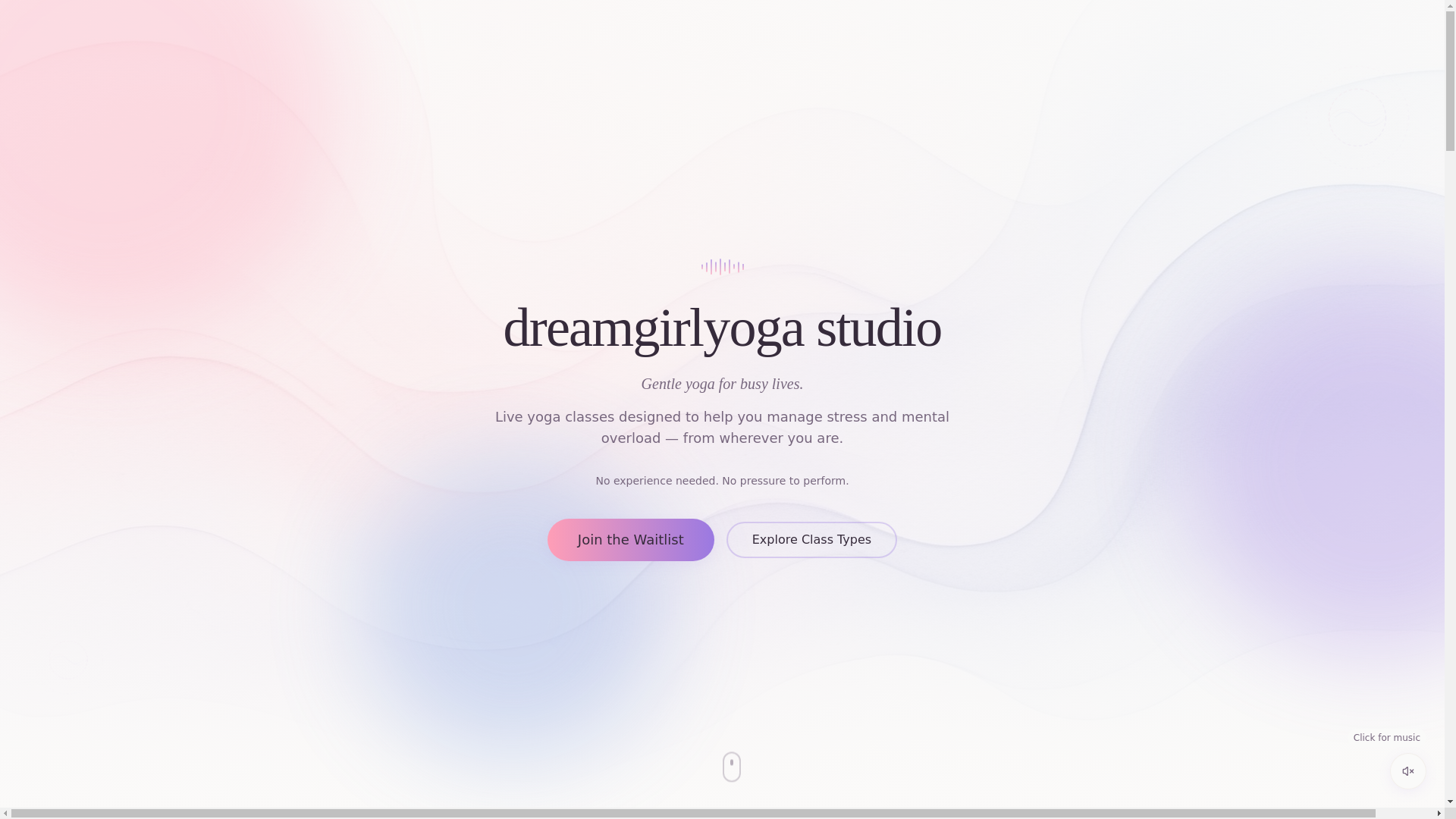 website screenshot of https://dreamgirlyoga.studio/