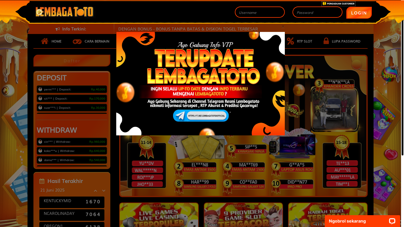 website screenshot of https://lembagatotowin.monster/