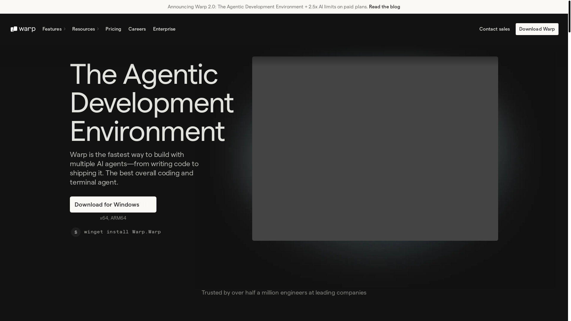 website screenshot of https://warp.dev