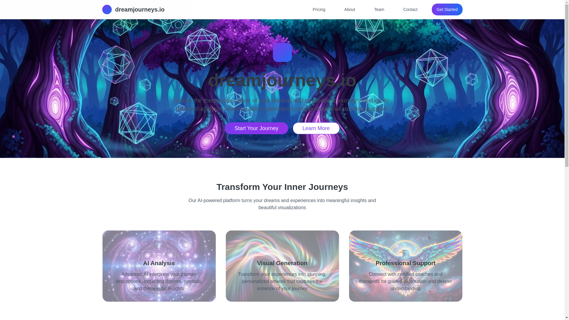 website screenshot of https://dreamjourneys.ai/