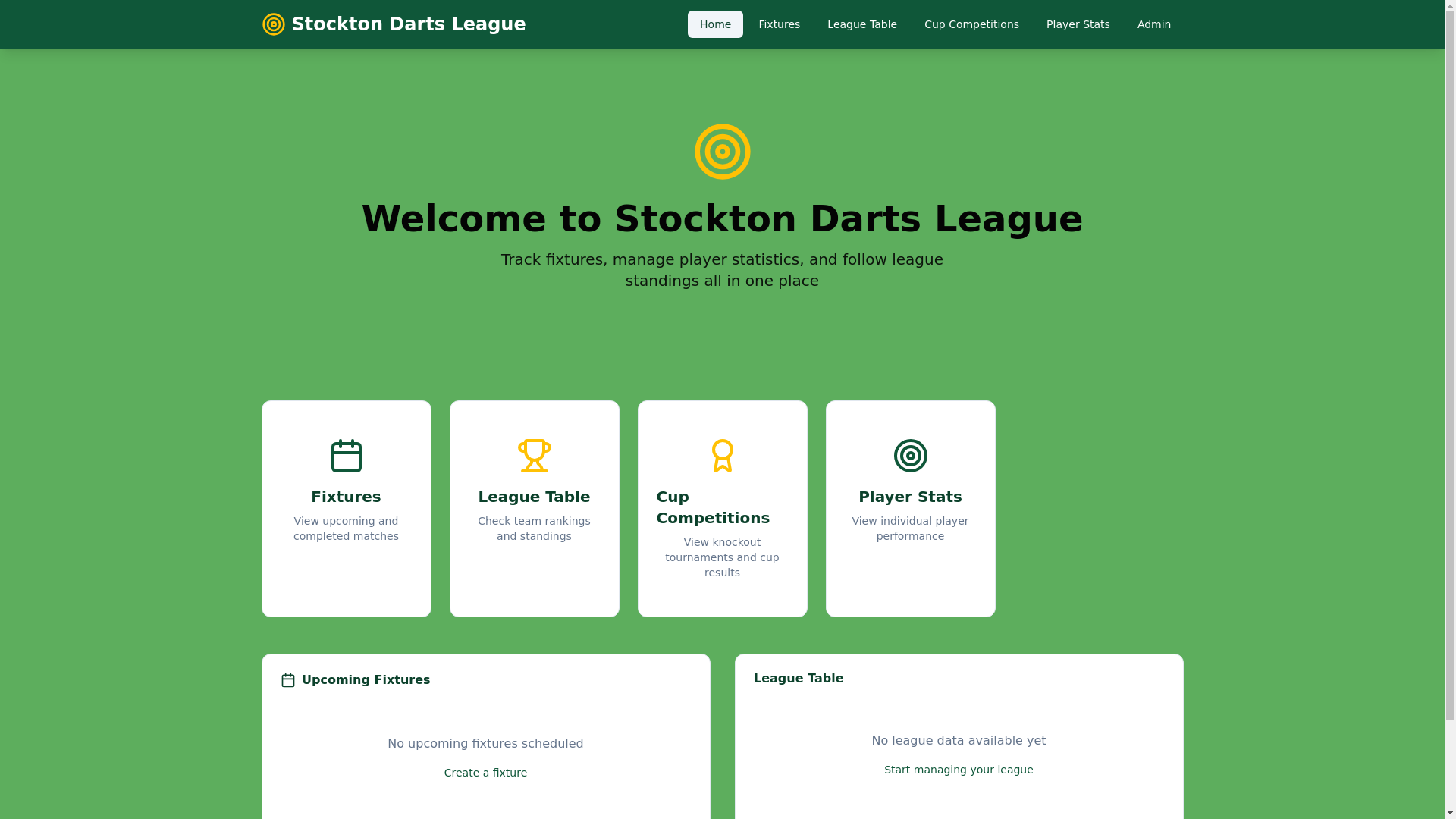 website screenshot of https://stocktonanddistrictthursdaynightdartsleague.com/