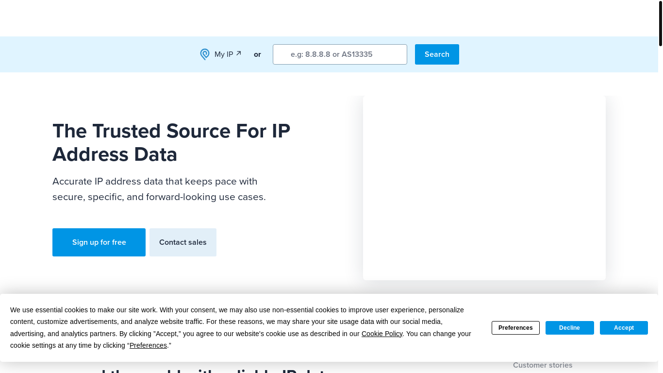 website screenshot of http://ipinfo.io/