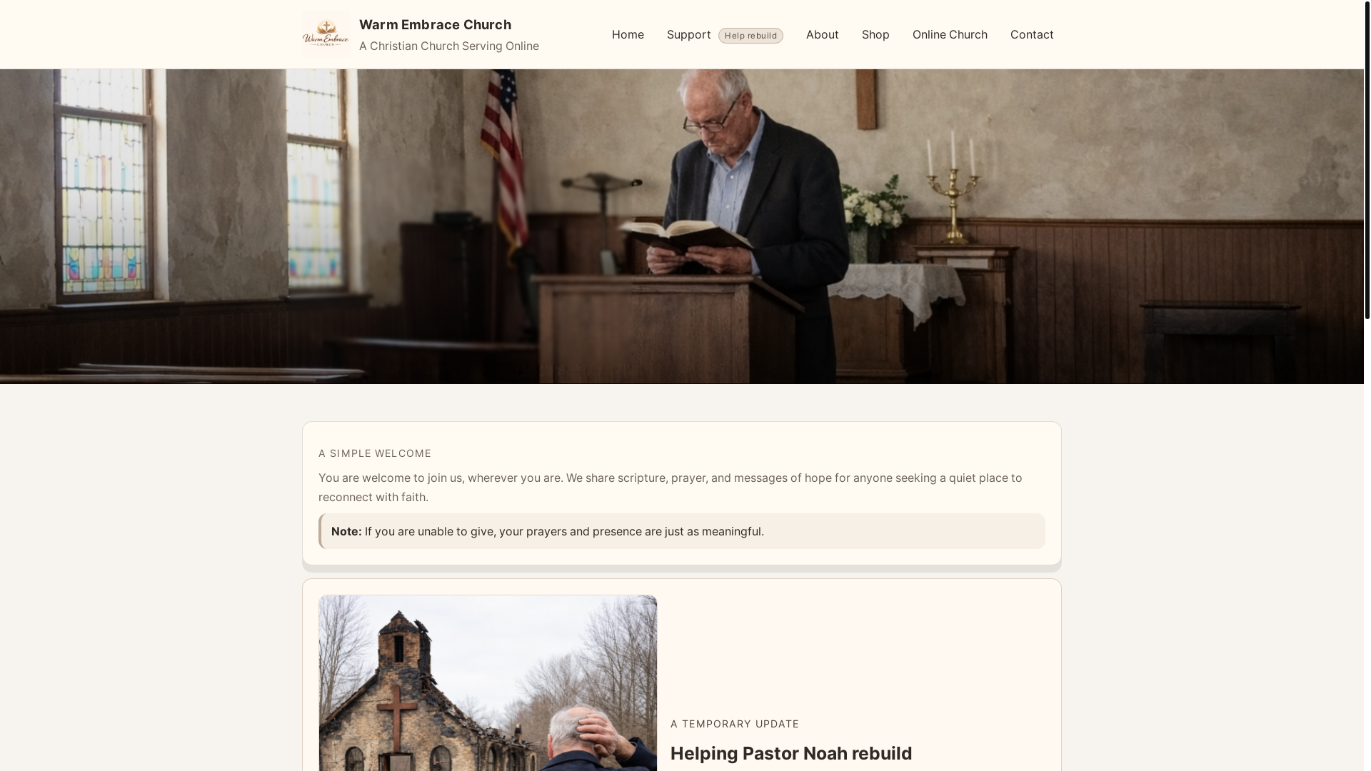 website screenshot of https://warmembracechurch.org/