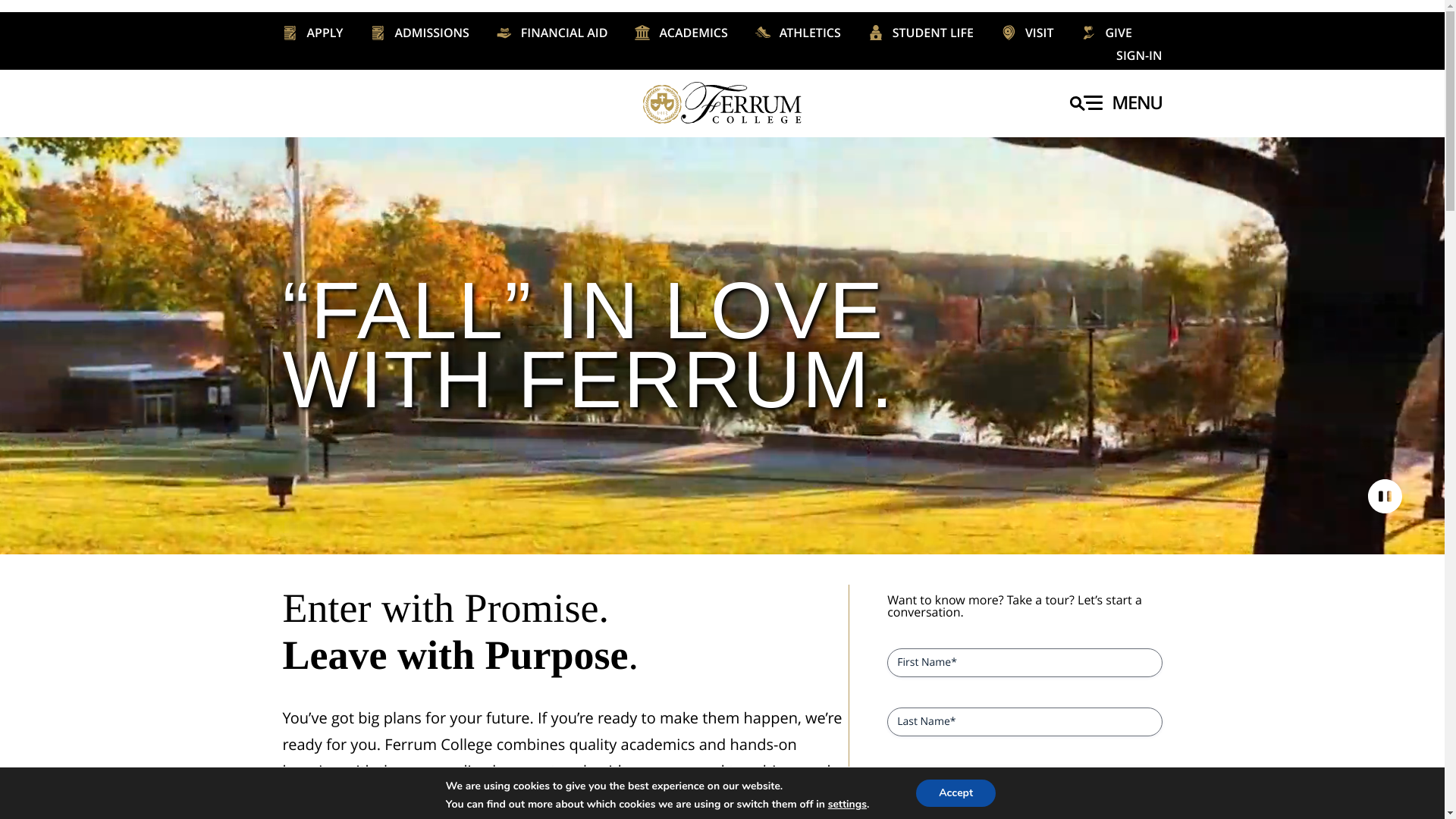 website screenshot of https://ferrum.edu/