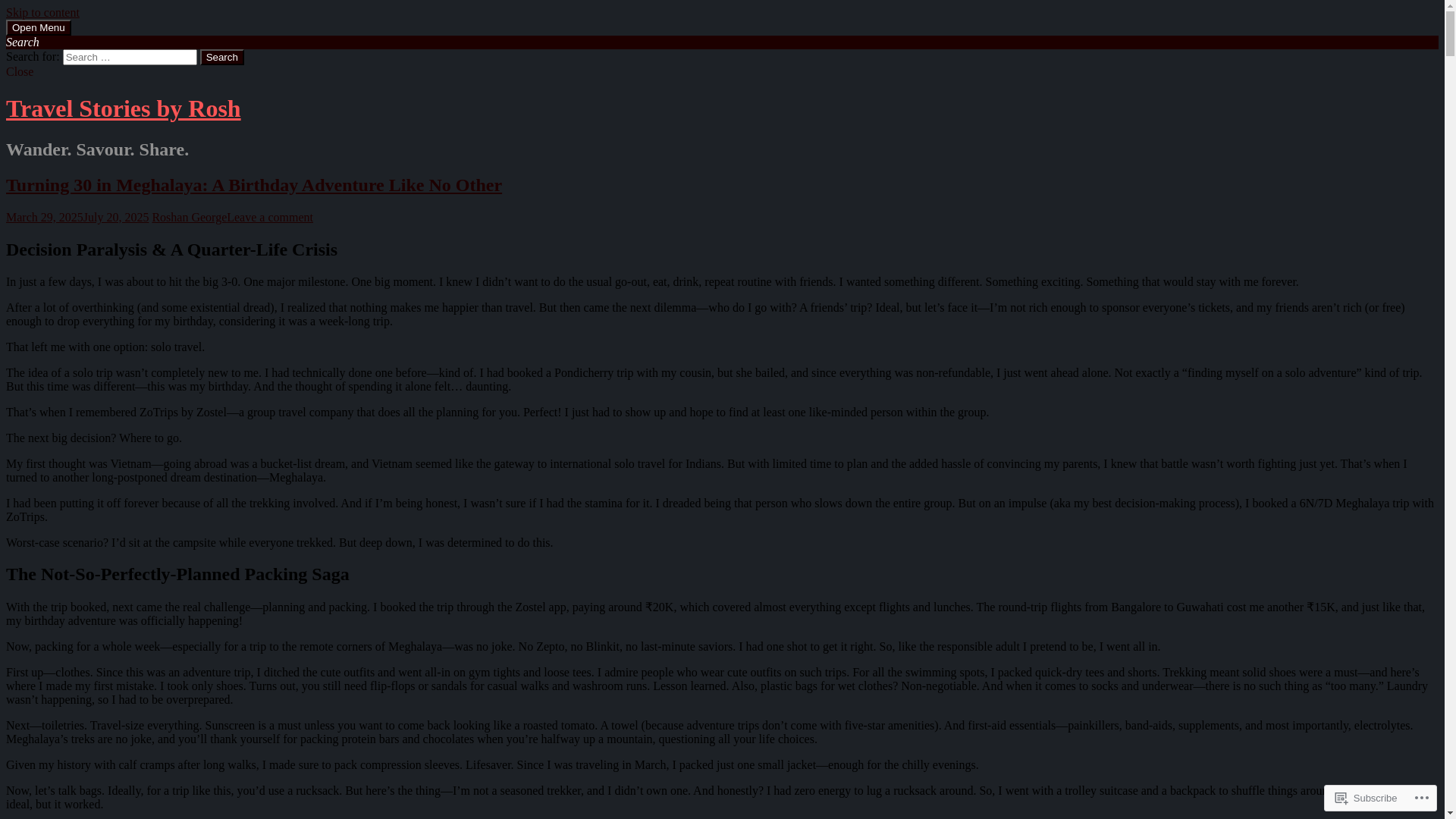 website screenshot of https://travelstoriesbyrosh.blog/