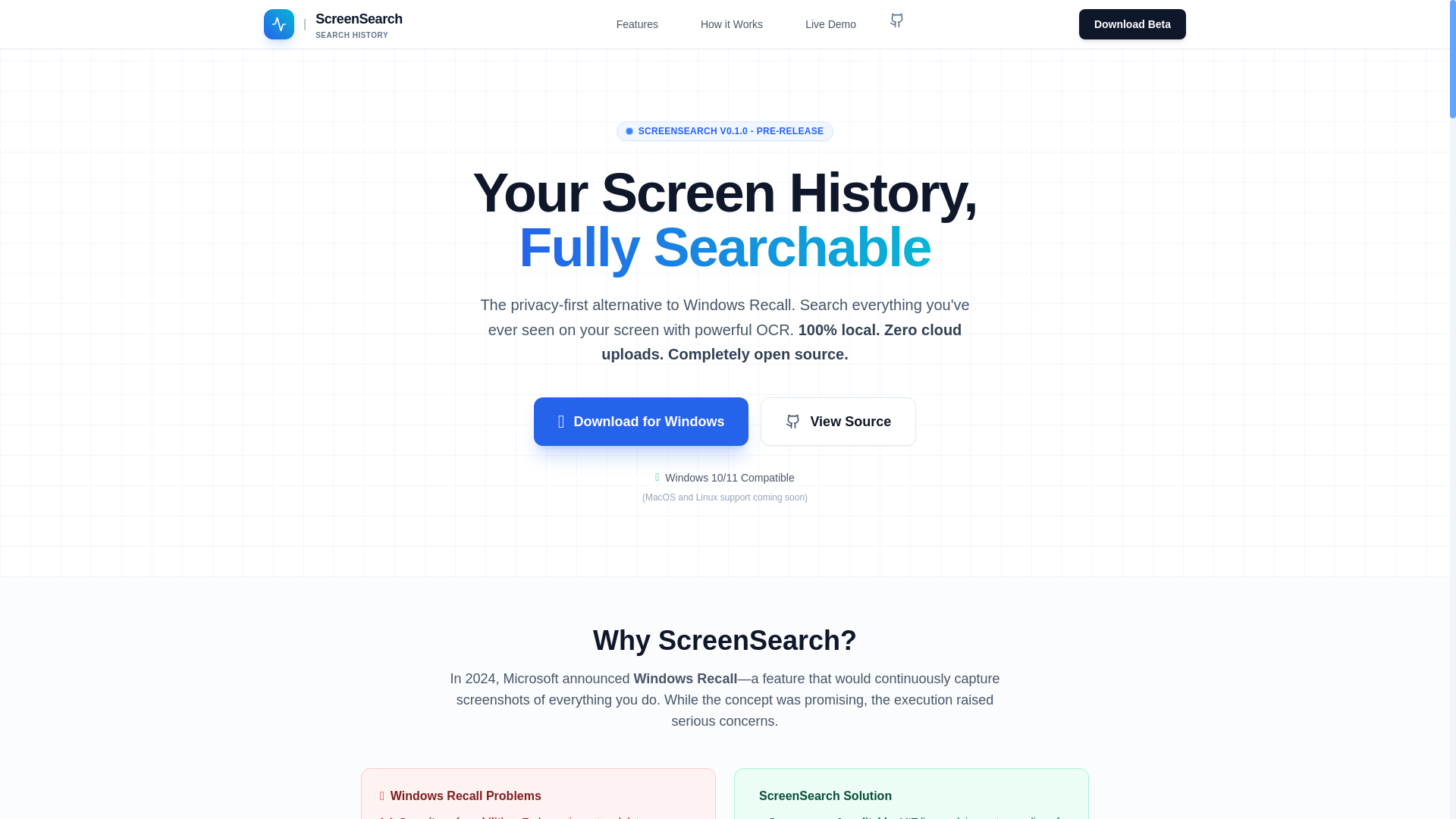 website screenshot of https://screensearch.app/