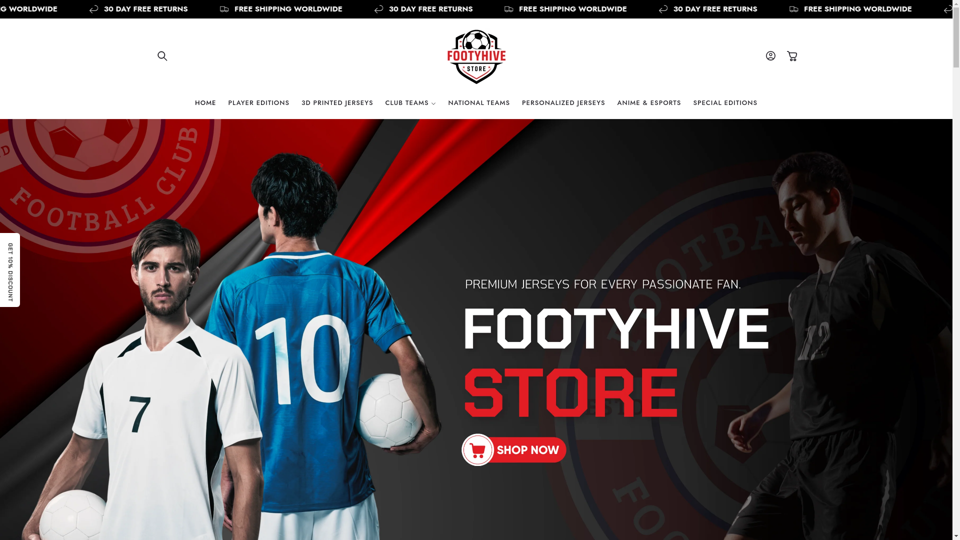 website screenshot of https://footyhivestore.com/