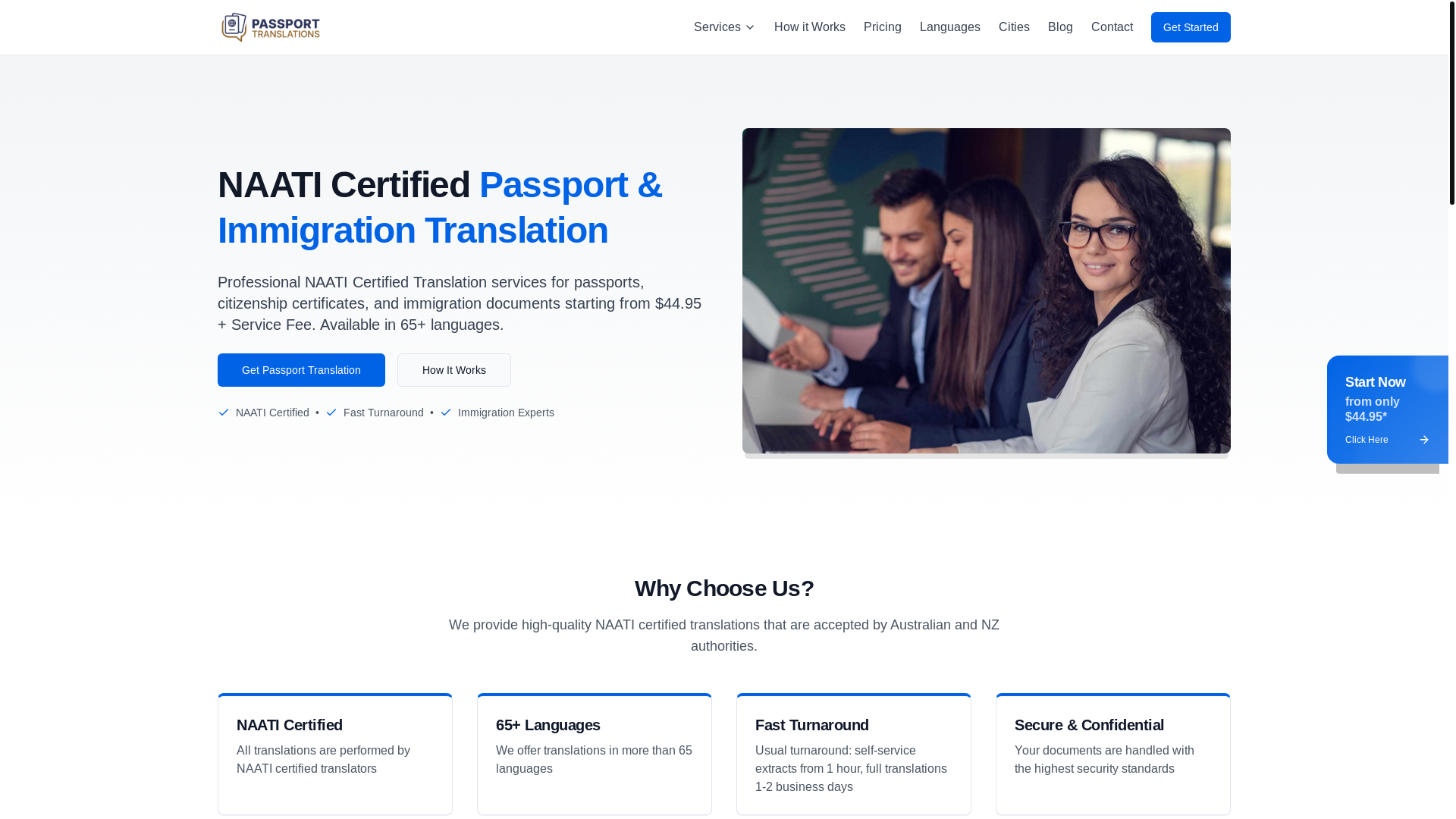 website screenshot of https://passporttranslations.com.au/