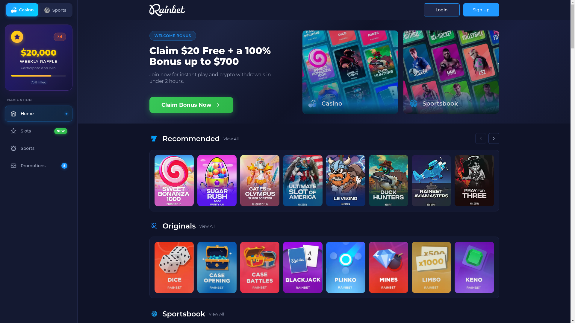 website screenshot of https://rainbet-canada.net/