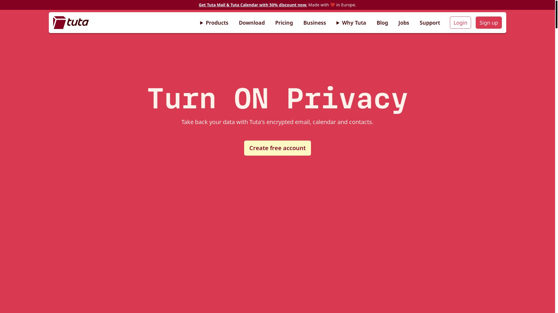 website screenshot of https://tuta.com/