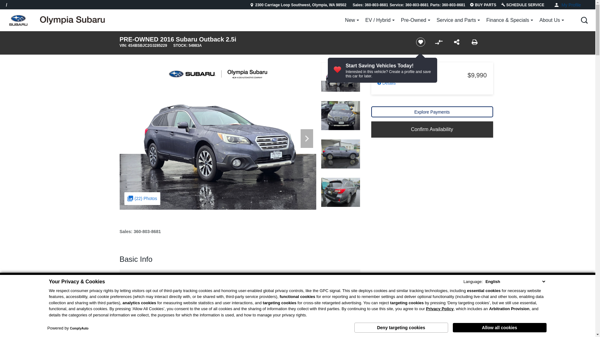 website screenshot of https://www.olympiasubaru.com/inventory/used-2016-subaru-outback-2-5i-awd-4d-sport-utility-4s4bsbjc2g3285229/