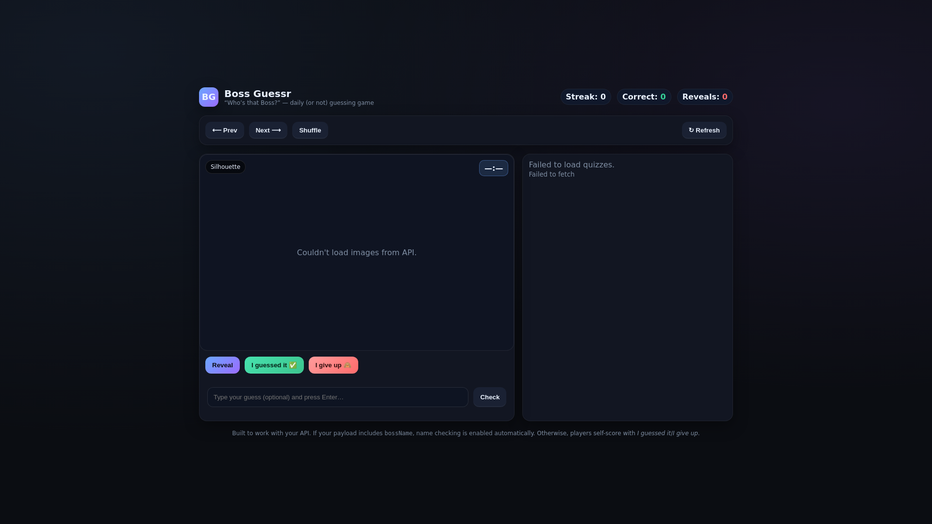 website screenshot of https://whos-that-souls-boss-front.pages.dev/