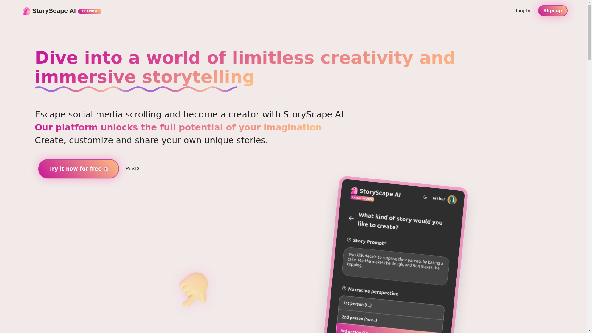website screenshot of https://storyscapeai.app/