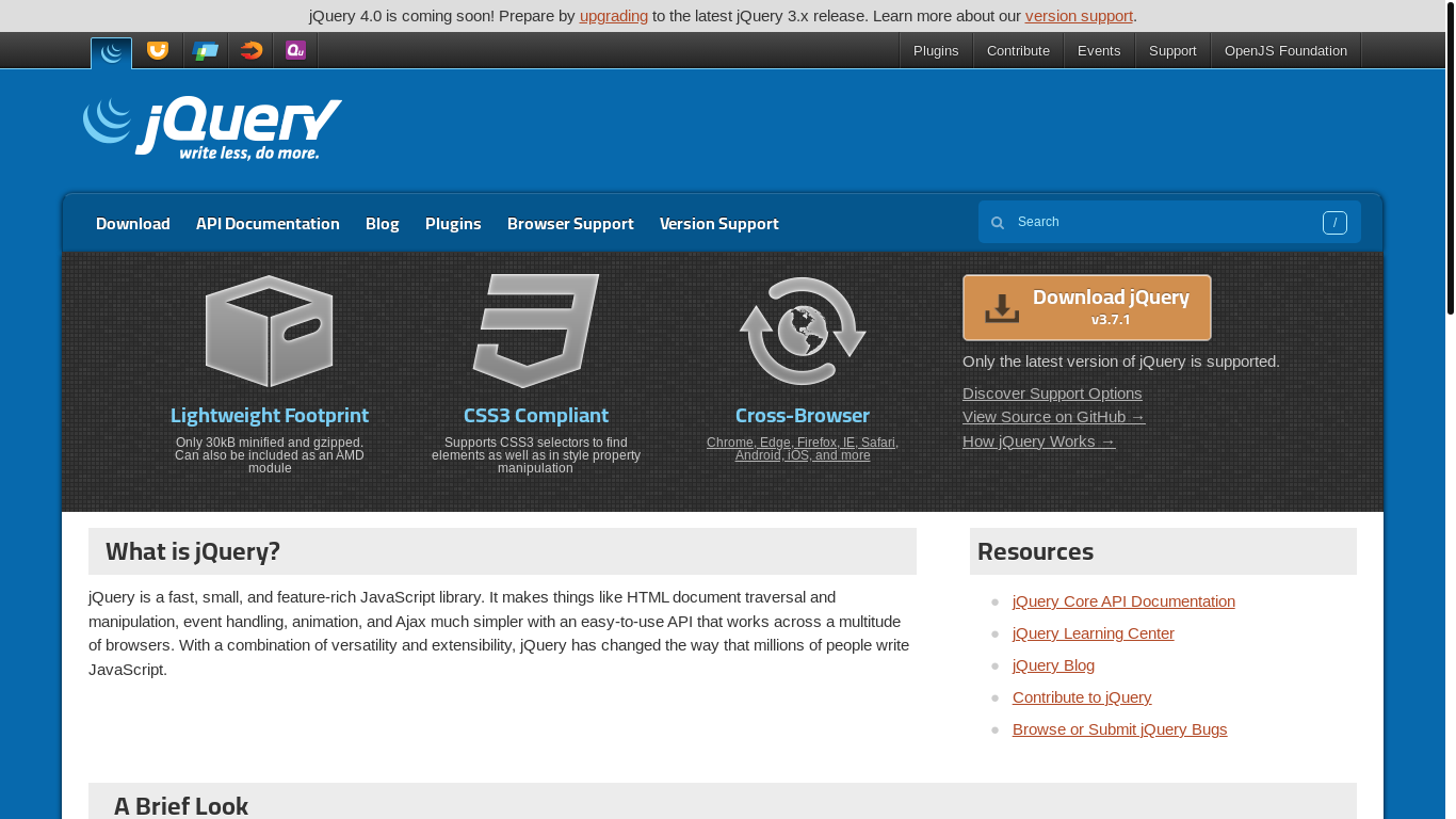 website screenshot of https://jquery.com/