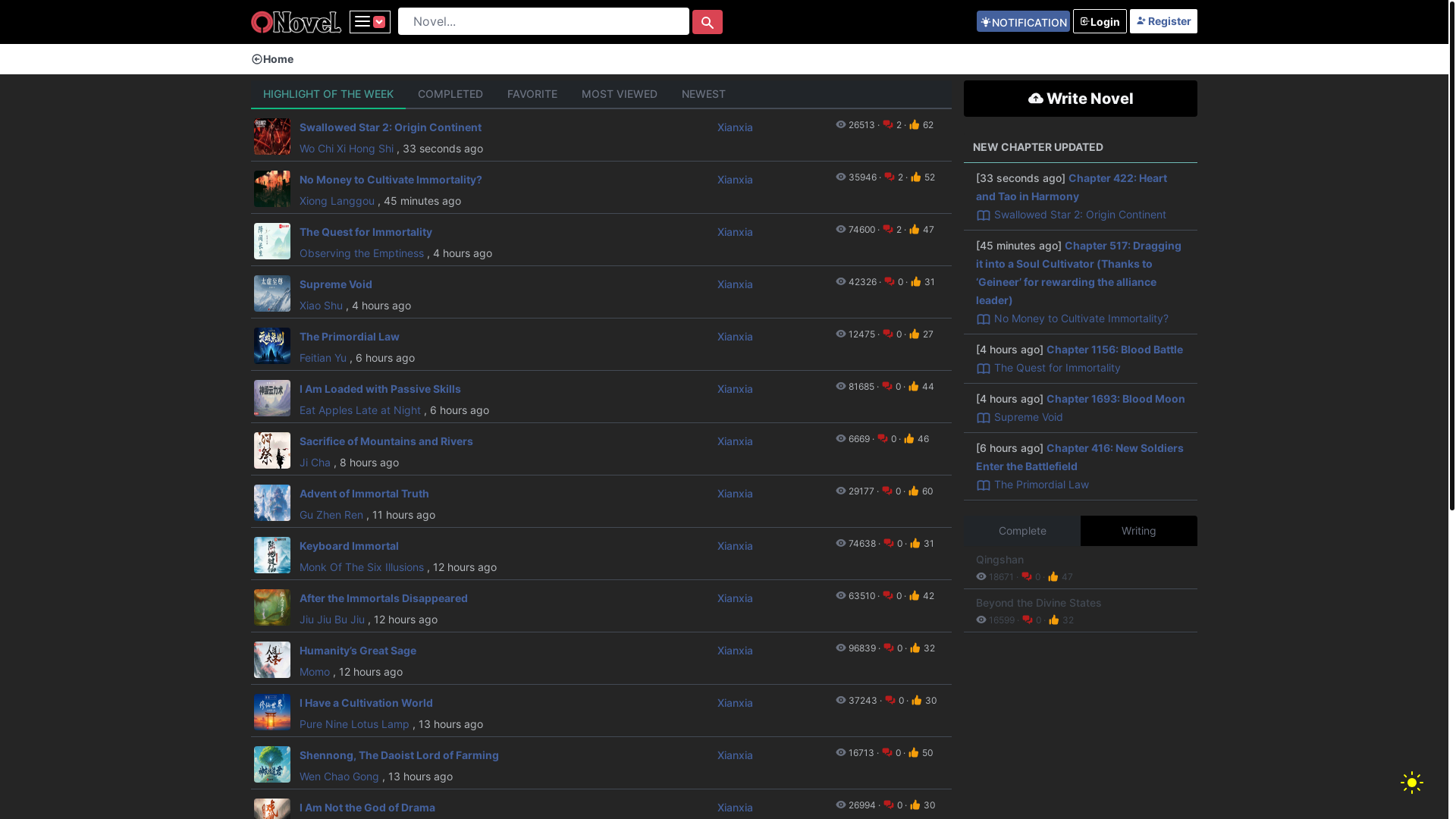 website screenshot of https://onovelz.top/