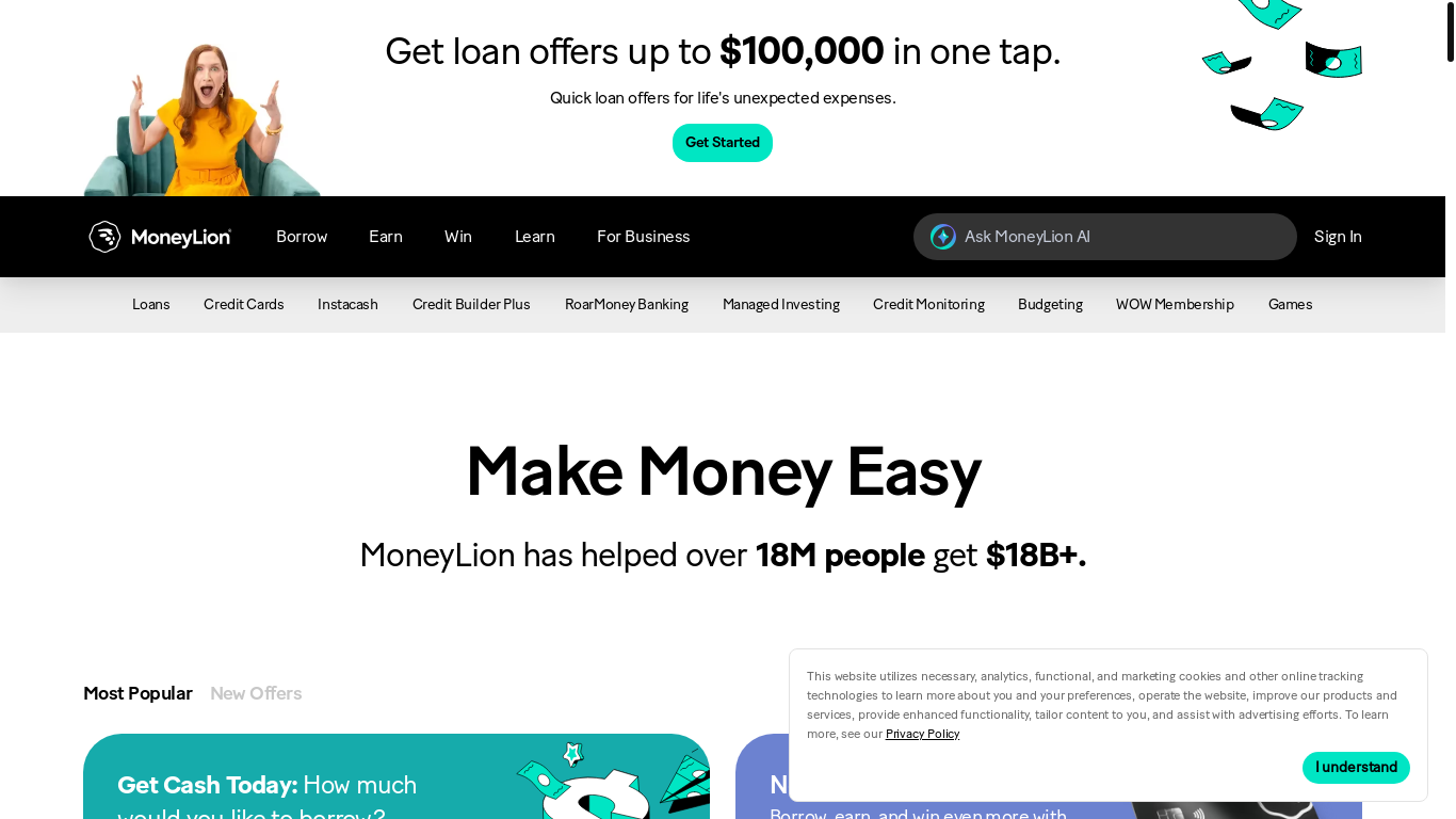 website screenshot of https://itlinks.moneylion.com/
