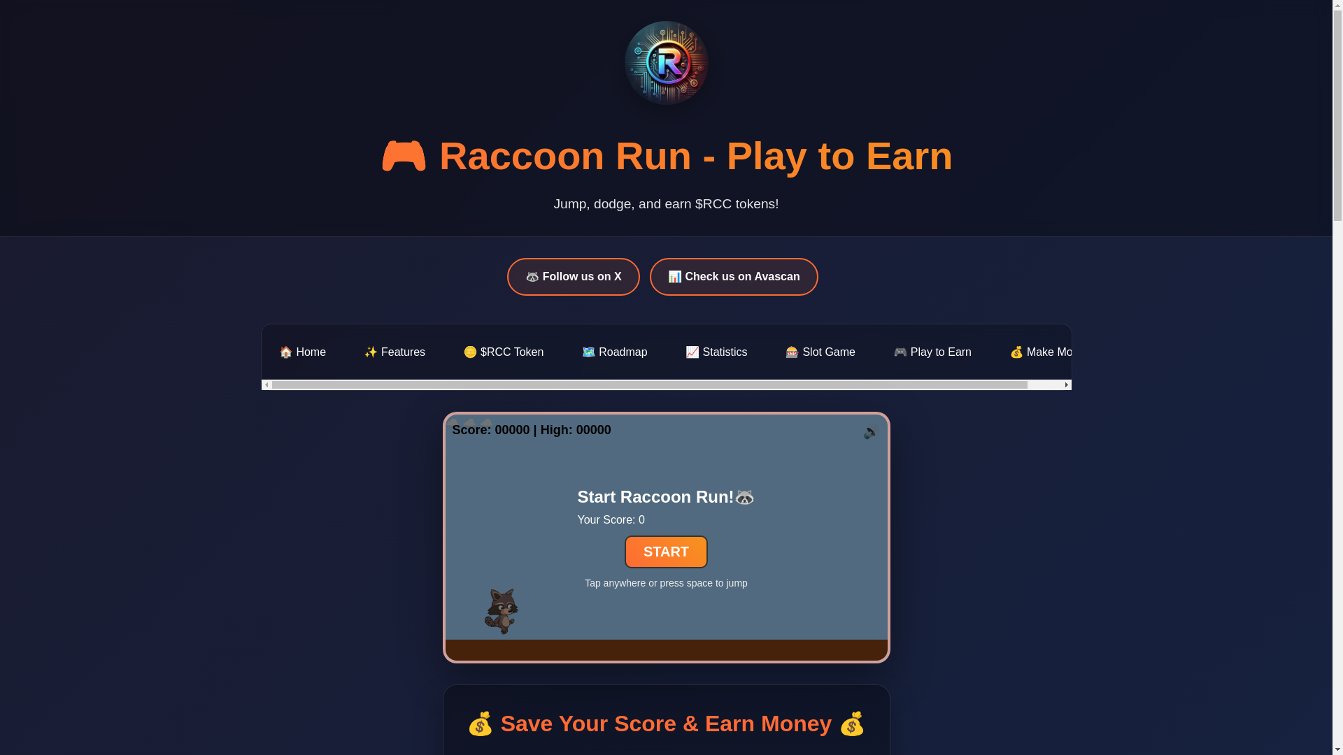website screenshot of https://r-finance.xyz/raccoon-run.html