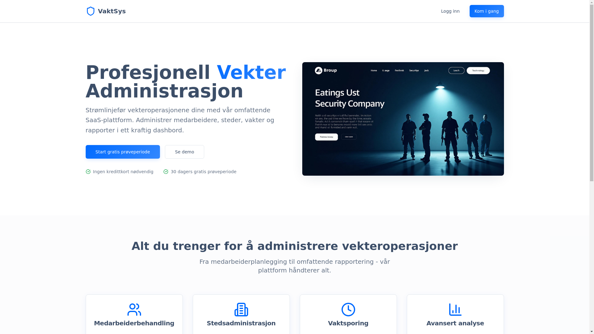 website screenshot of https://vaktsys.no/