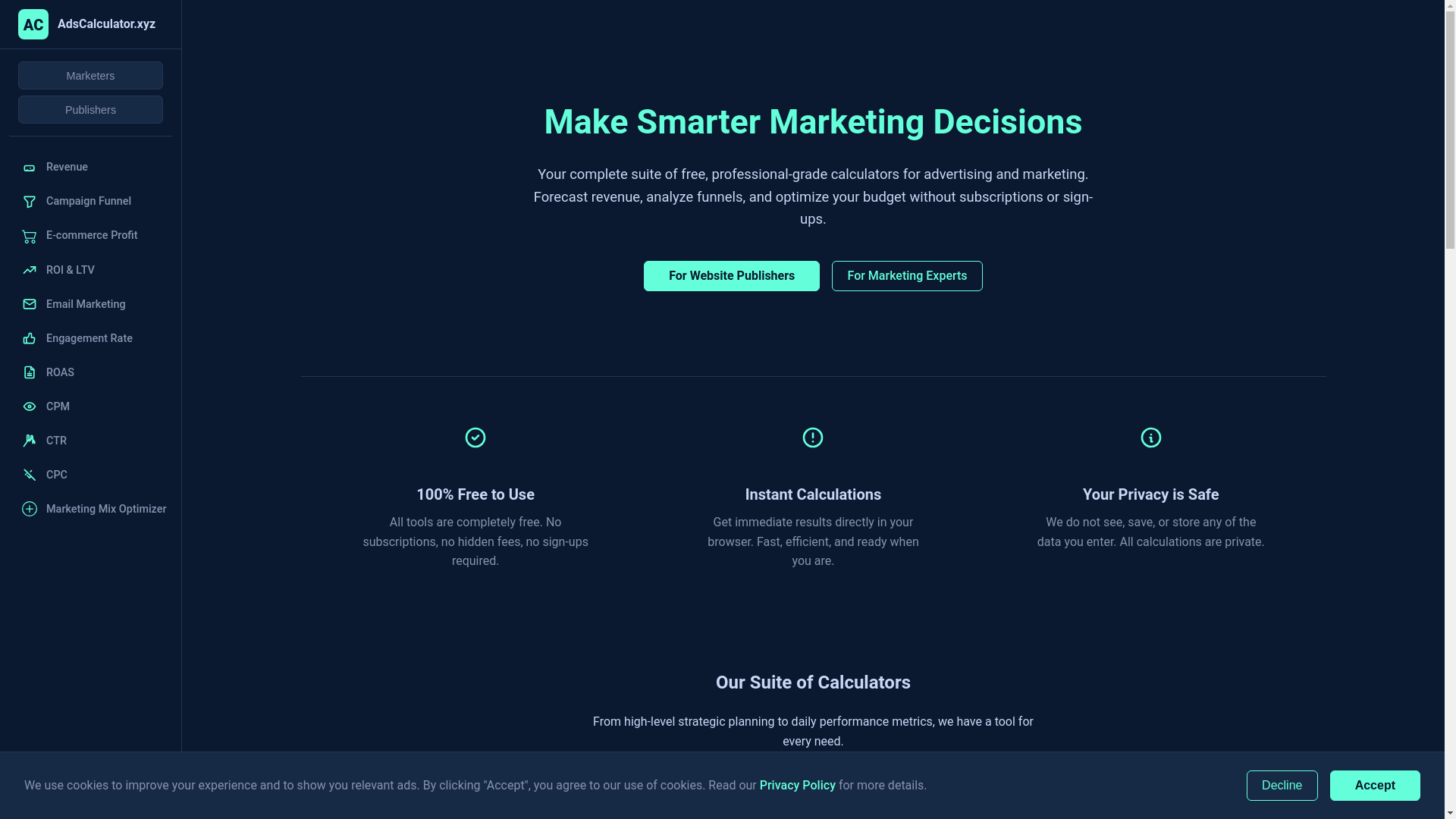 website screenshot of https://adscalculator-xyz.pages.dev/