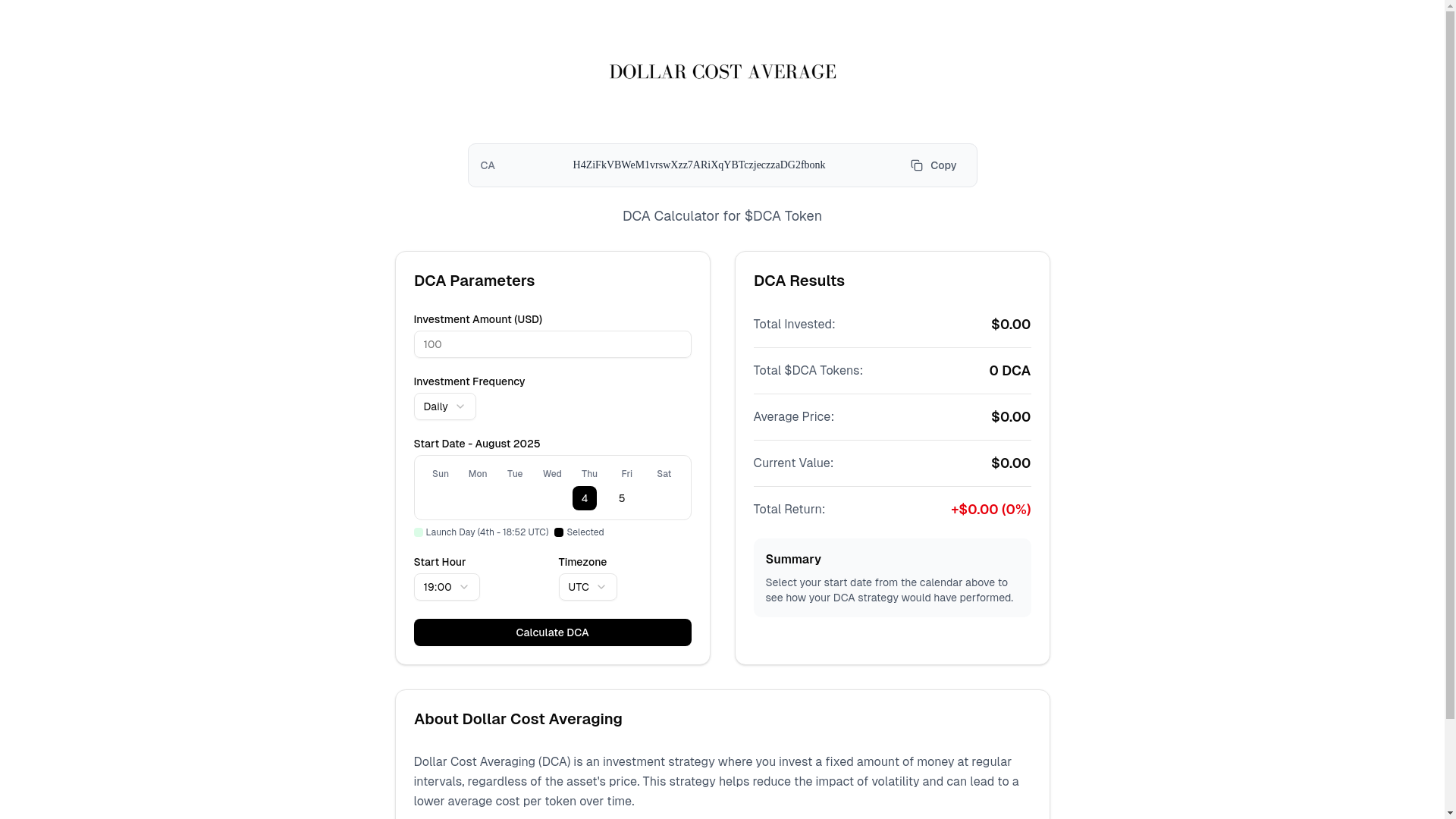 website screenshot of https://dollarcostaverage.net/