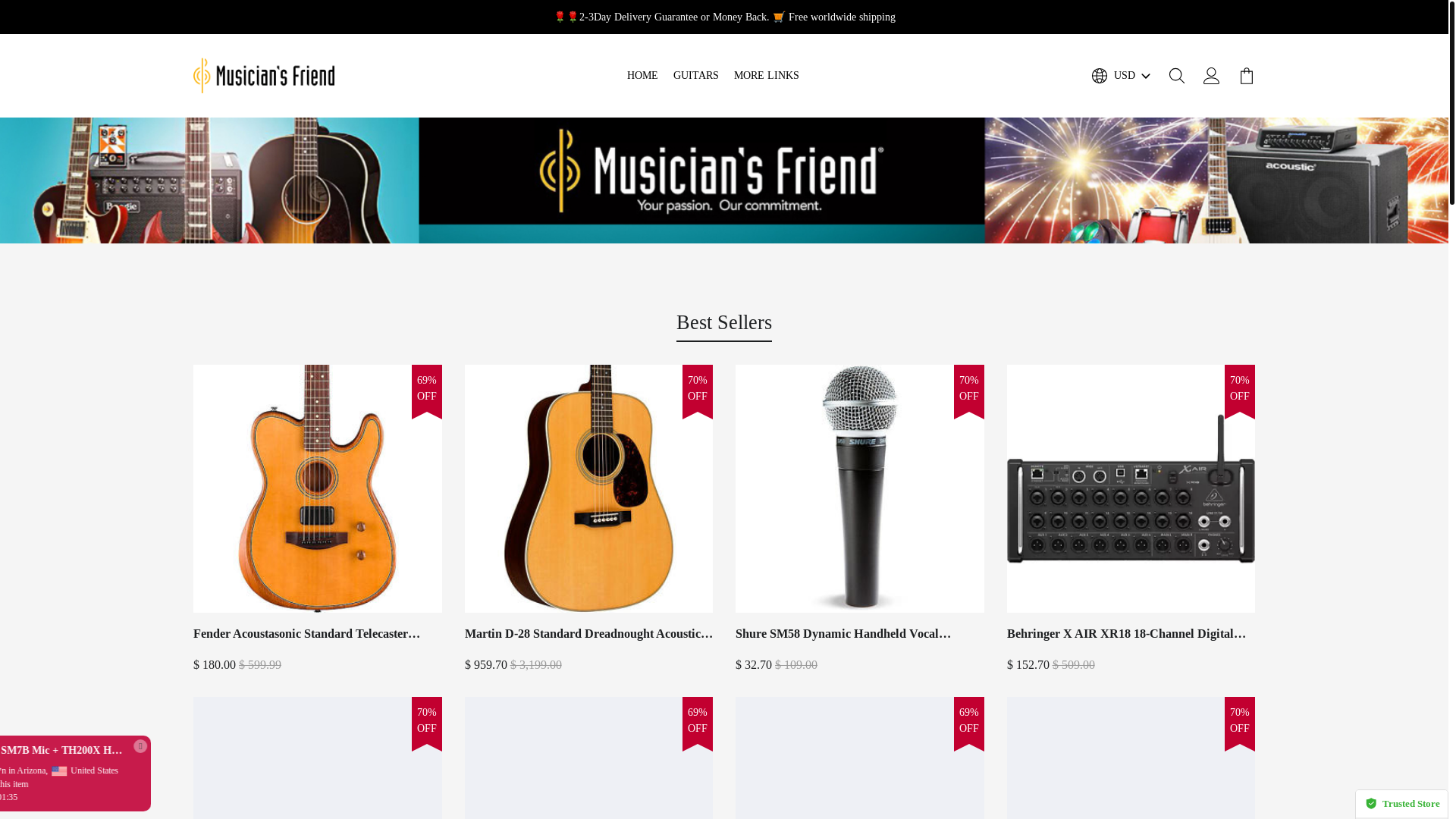 website screenshot of https://musiciansfrienddiscount.com/