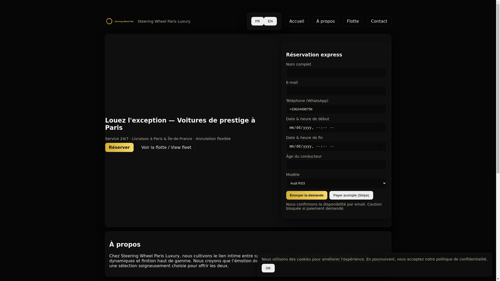 website screenshot of https://steeringwheelparisluxury.com/