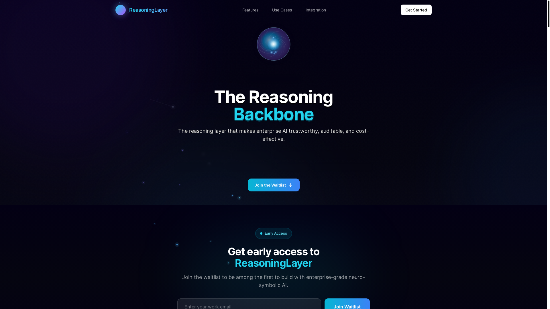 website screenshot of https://reasoninglayer.ai/