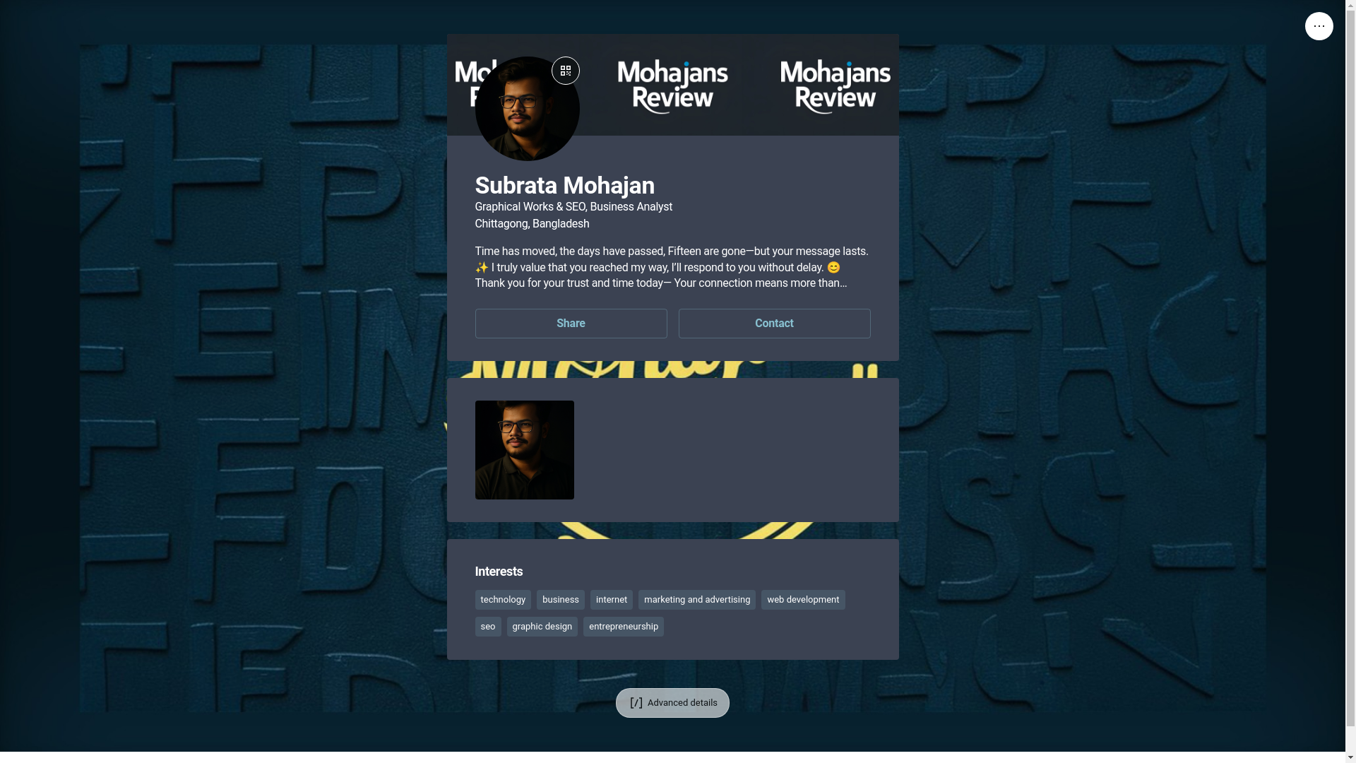website screenshot of https://subratamohajan.bio/