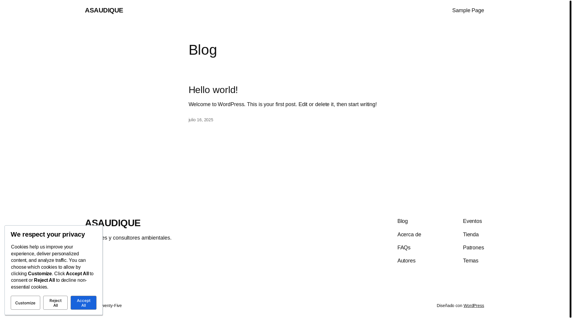 website screenshot of https://asaudique.org.co/