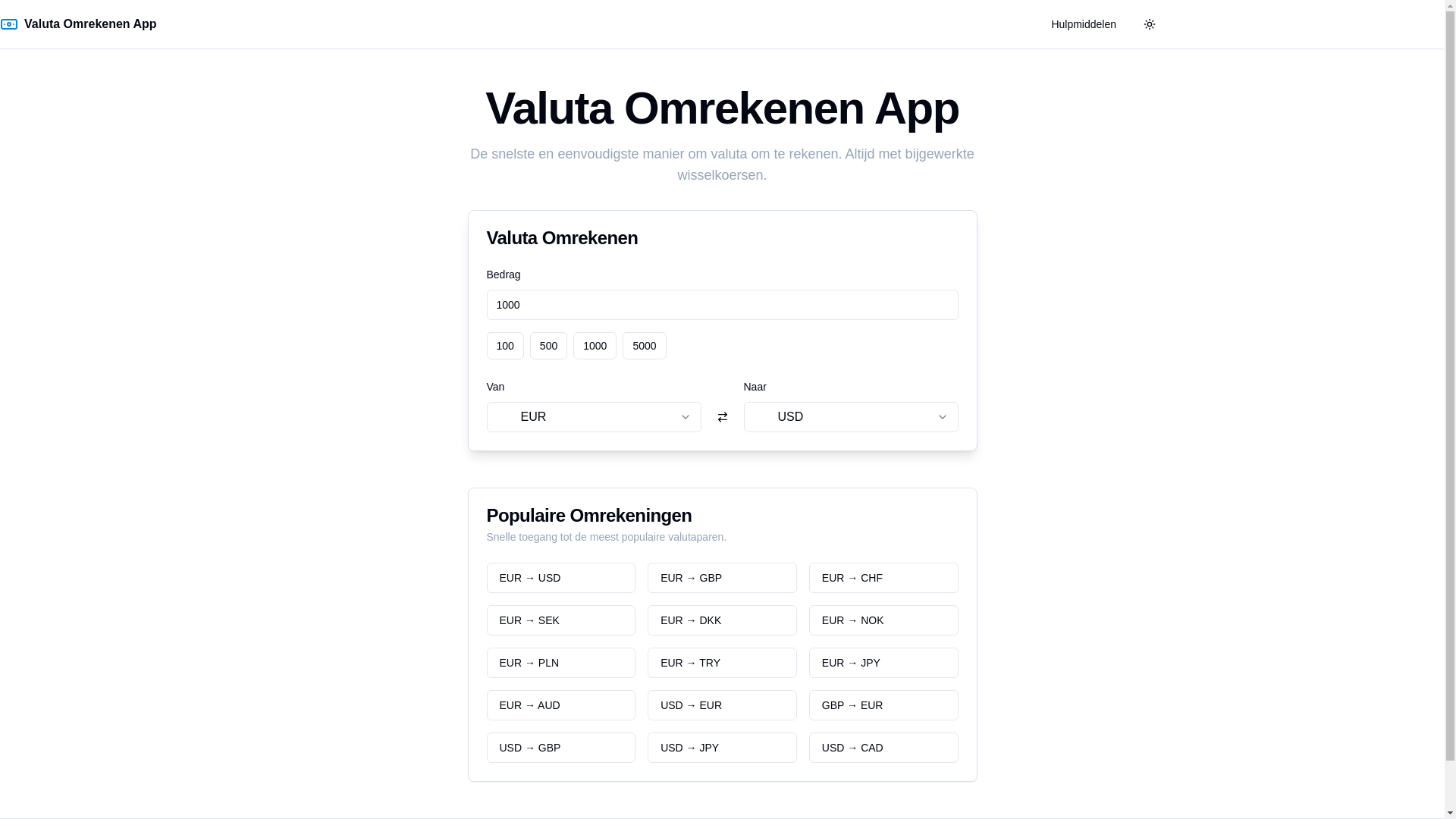 website screenshot of https://valutaomrekenenapp.nl/