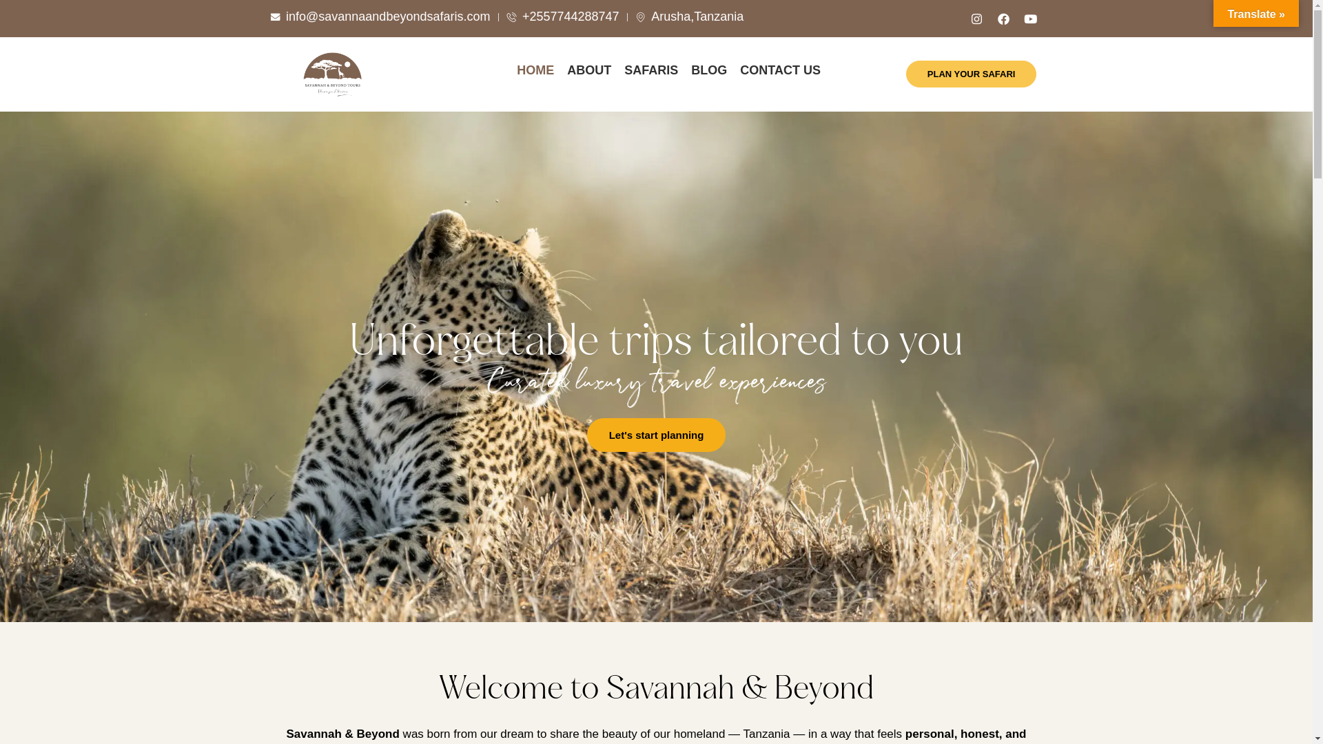 website screenshot of https://savannaandbeyondsafaris.com/
