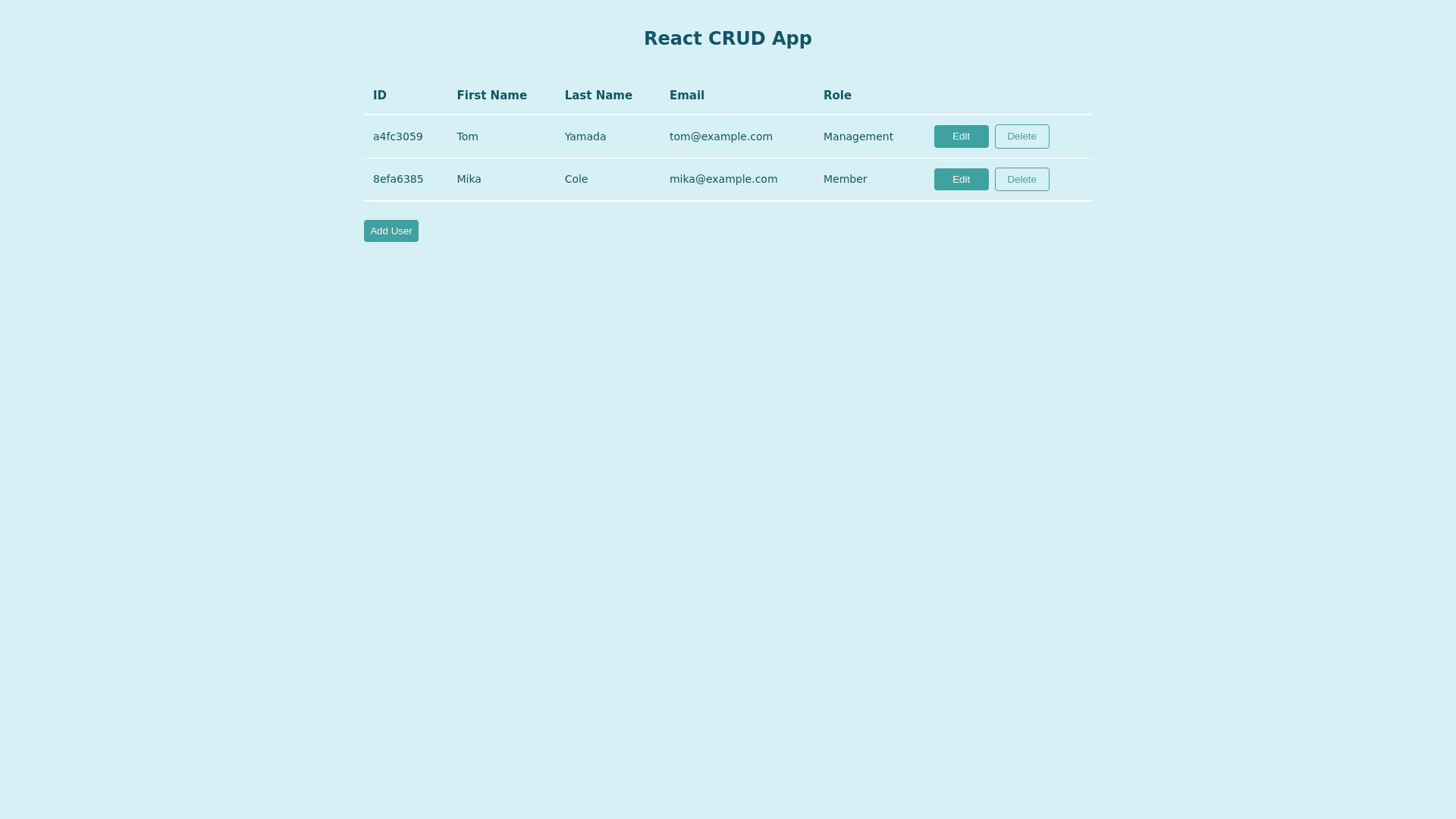 website screenshot of https://react-crud-app.pages.dev/