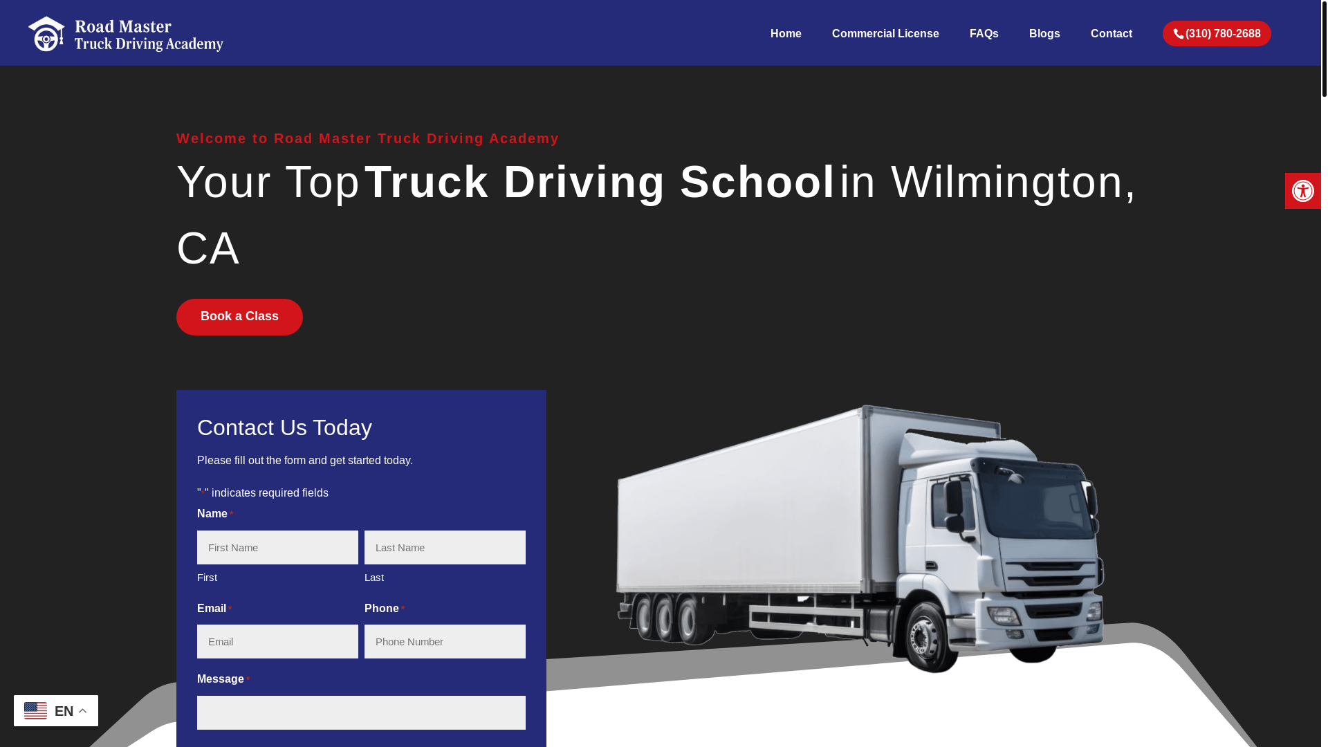 website screenshot of https://roadmastertruckdrivingschool.net/
