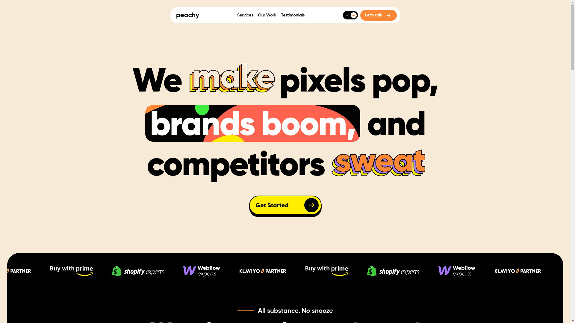 website screenshot of https://peachyshopifyagency.info/